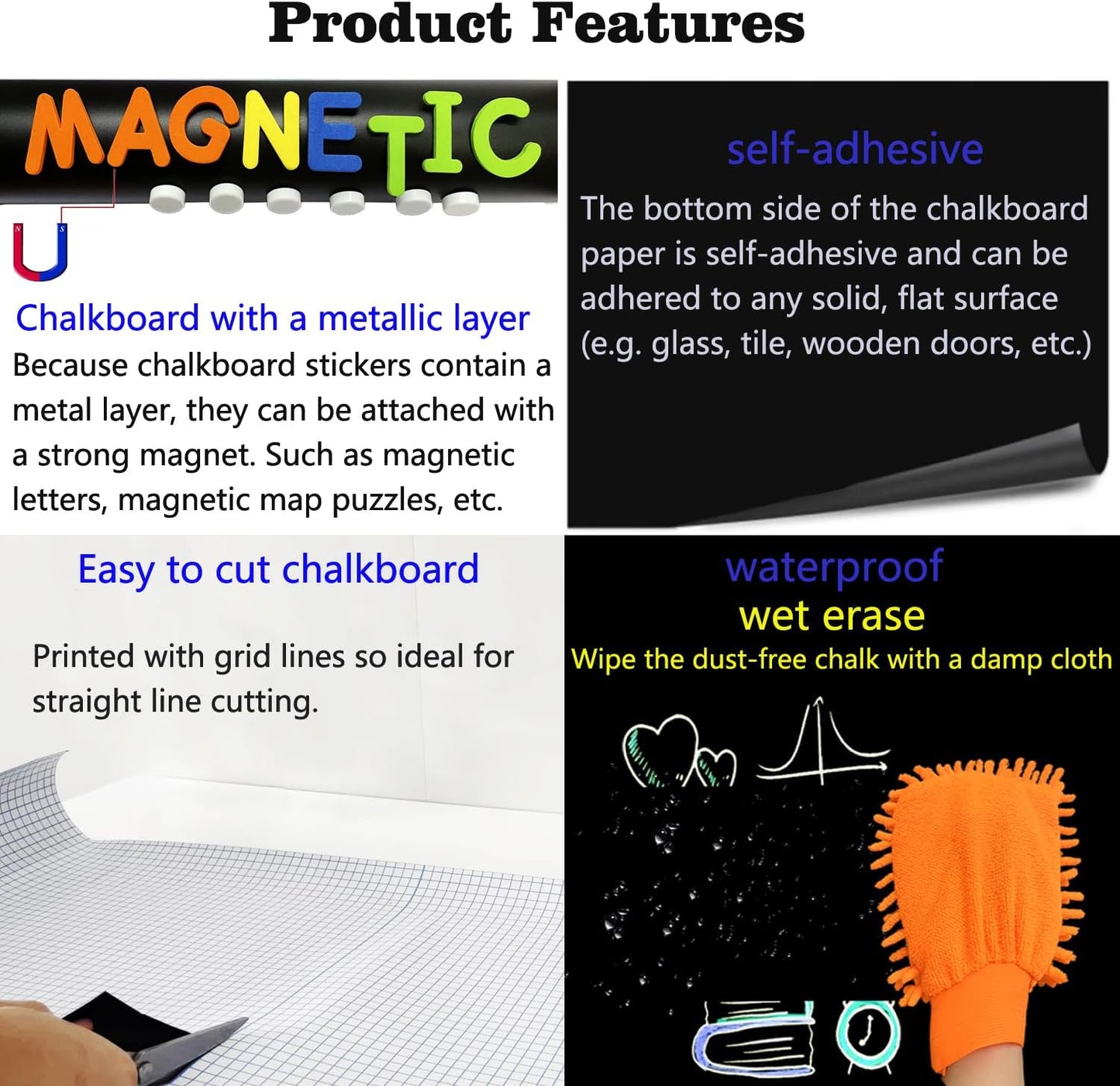 Magnetic Chalkboard Contact Paper for Wall 46.3"x18" Self Adhesive Magnetic Wall Board Sticker with 36 Magnet Letters for Kids Black Chalk Board Wallpaper Roll