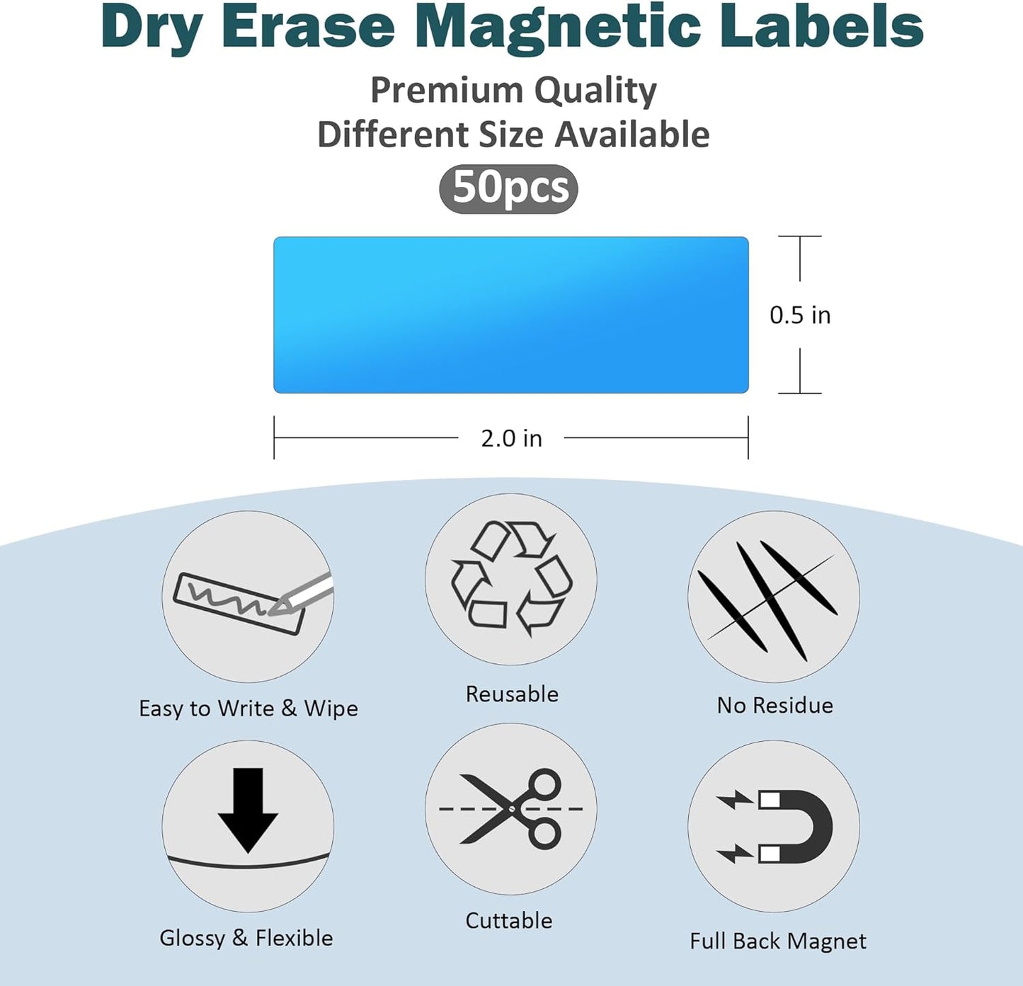 LLPT Dry Erase Magnetic Labels 0.5" x 2" 50 Packs Blank Writable Magnet Stickers Reusable for Refrigerator Shelf Whiteboard Toolbox Craft and Other Metallic Surfaces Red (DML0520RD)