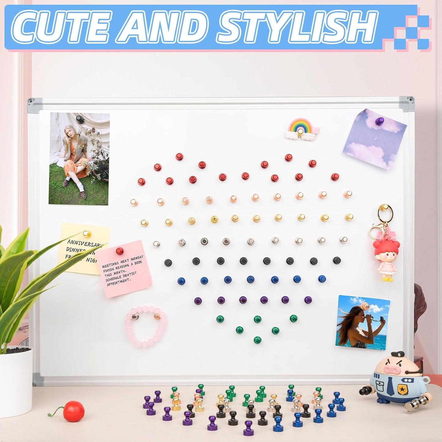 VNDUEEY 40Pcs Fridge Magnets, Black Refrigerator Magnets for Whiteboard, Strong Metal Magnets for Whiteboard, Office, Classroom, Kitchen, Map, Pictures