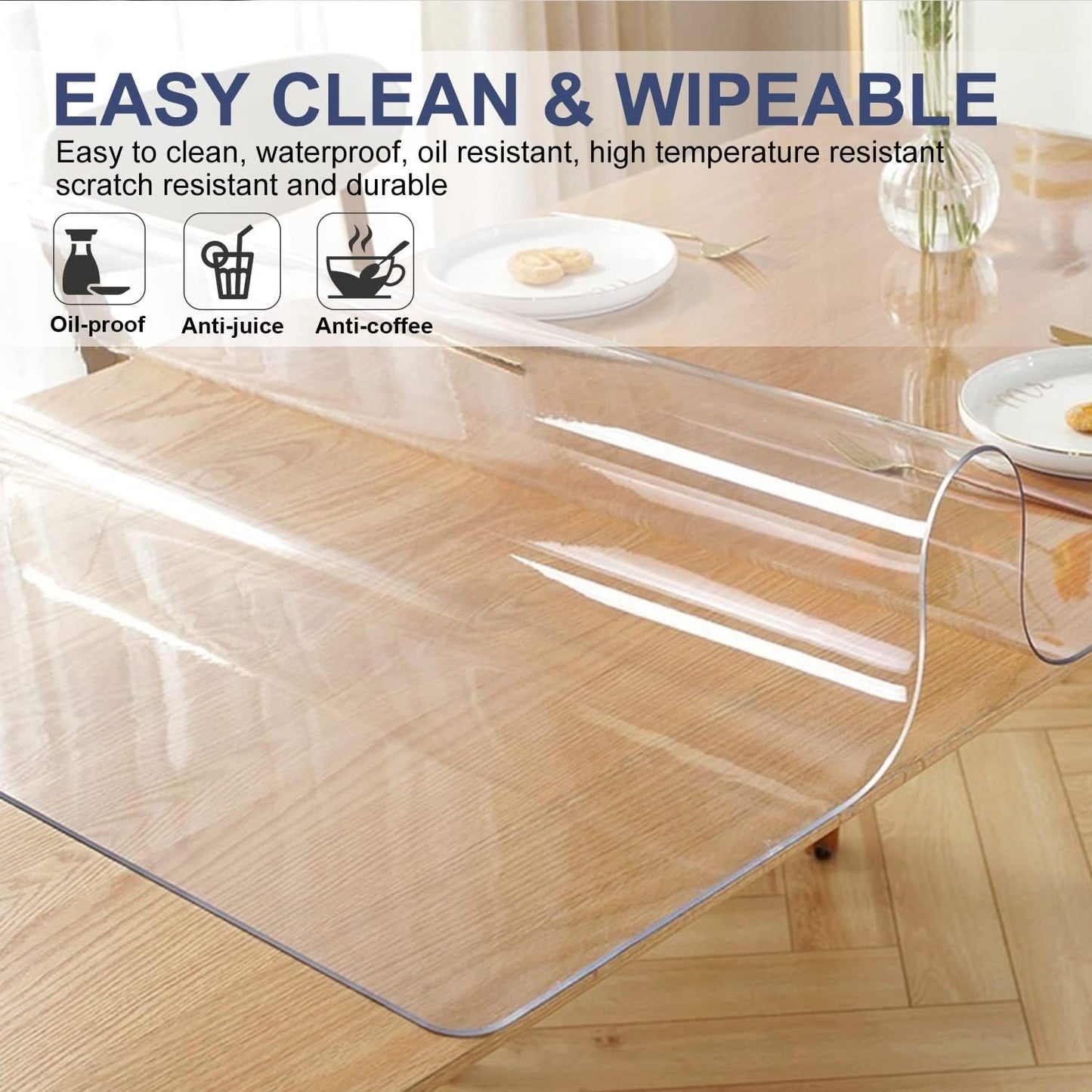 XEANGOUN 1.5mm Vinyl Table Cover - Clear, Large (120x48in) Protector for Dining Room