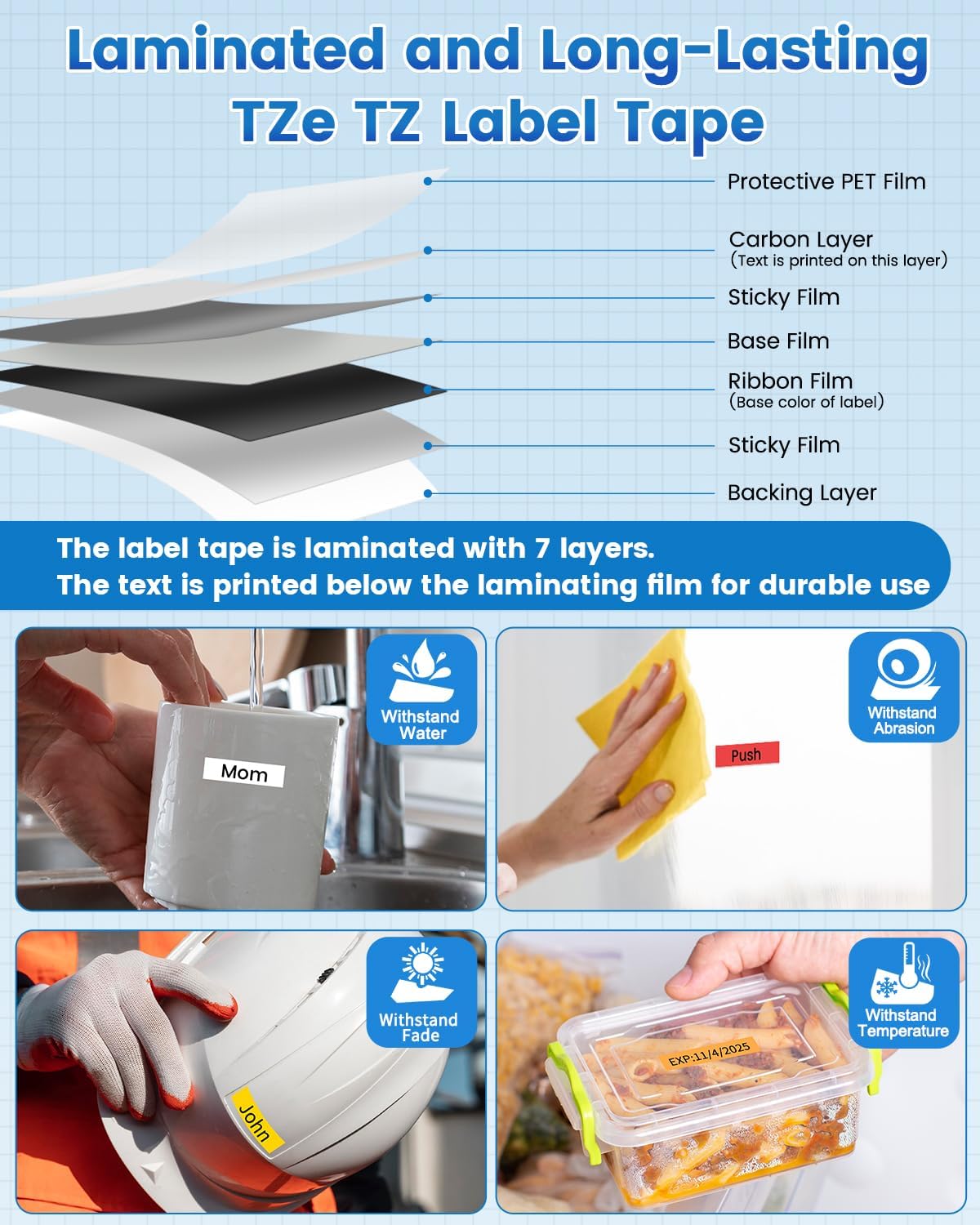 Anycolor Replace for Brother Label Maker Tape TZe TZ Tape 12mm 0.47 Laminated Color P Touch Label Tape for Brother PT-D210 PT-H110 PT-D220 PT-D610BT PT-D600, White/Orange/Red/Blue/Yellow/Green, 6-Pack