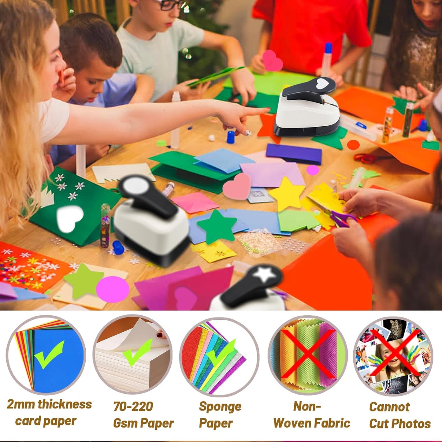 Paper Hole Punch, Heart Hole Puncher, Circle Punch, Star Hole Punches, 1 inch Circle Hole Puncher, 1 inch Star Punches, 1 in Heart Punch, Shape Hole Punch, 3 PCS CraftPunch