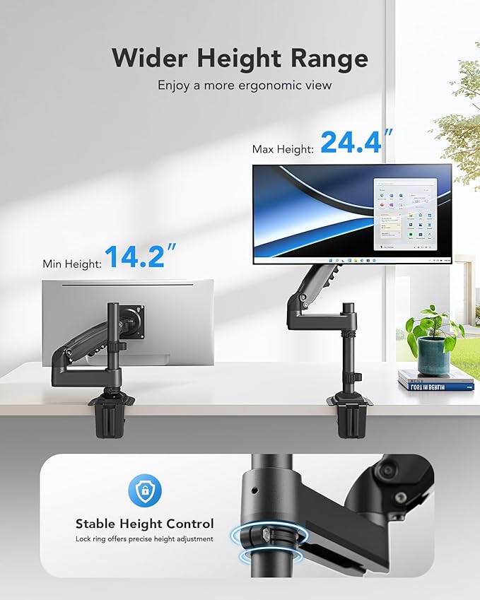 HUANUO Single Monitor Arm, Adjustable Desk Mount for 13-34 inch Screens, Holds 19.8lb, 22.44 inch Max Height, Full Motion Swivel Gaming Monitor Stand with VESA 75x75mm and 100x100mm Compatibility