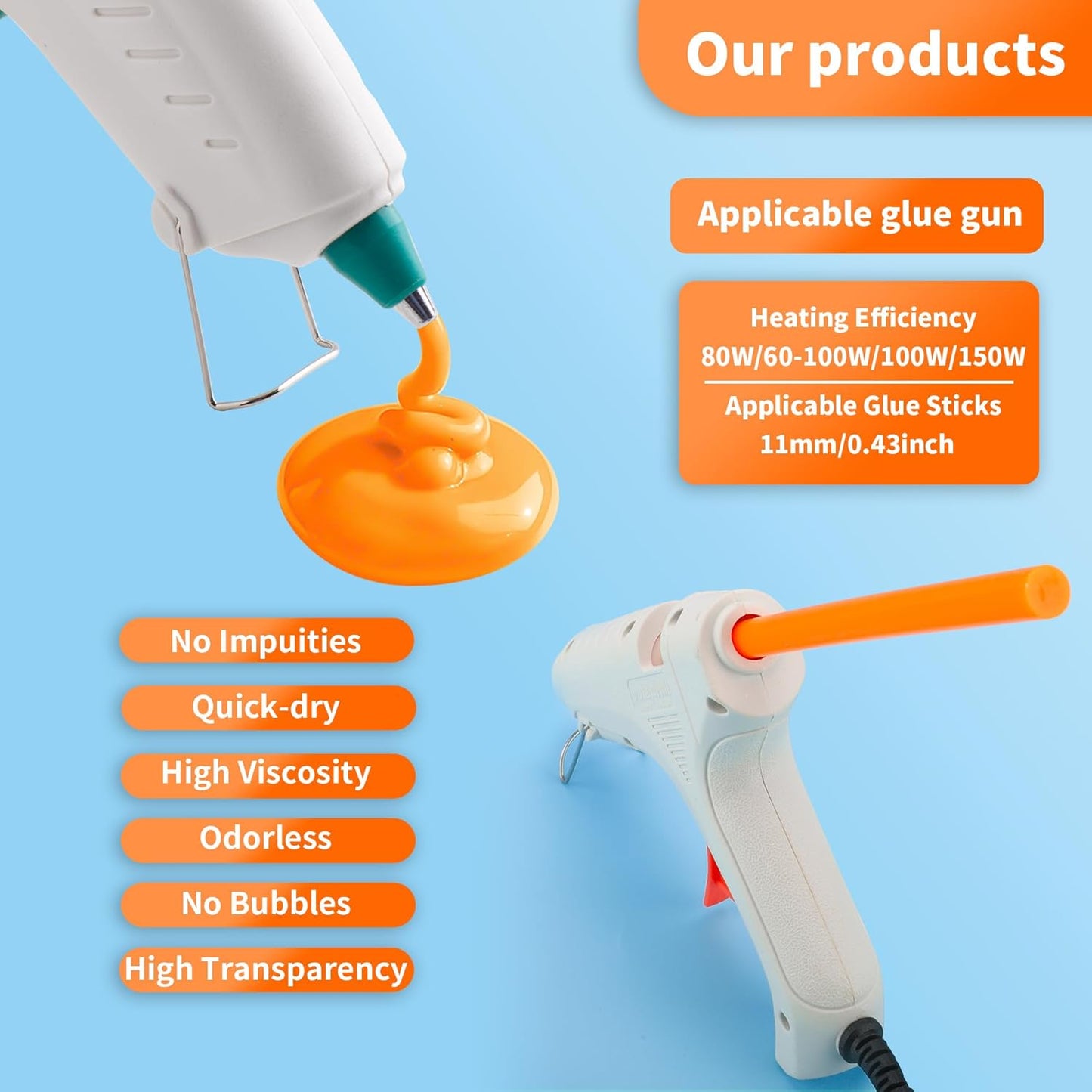 MATUFF 52 Pcs Orange hot Glue Sticks Full Size 0.43” Dia x 8” Long, Colored Hot melt Glue Sticks, All-Purpose Glue Sticks for Halloween Pumpkins Crafts Make, DIY Art Craft Repair Bonding