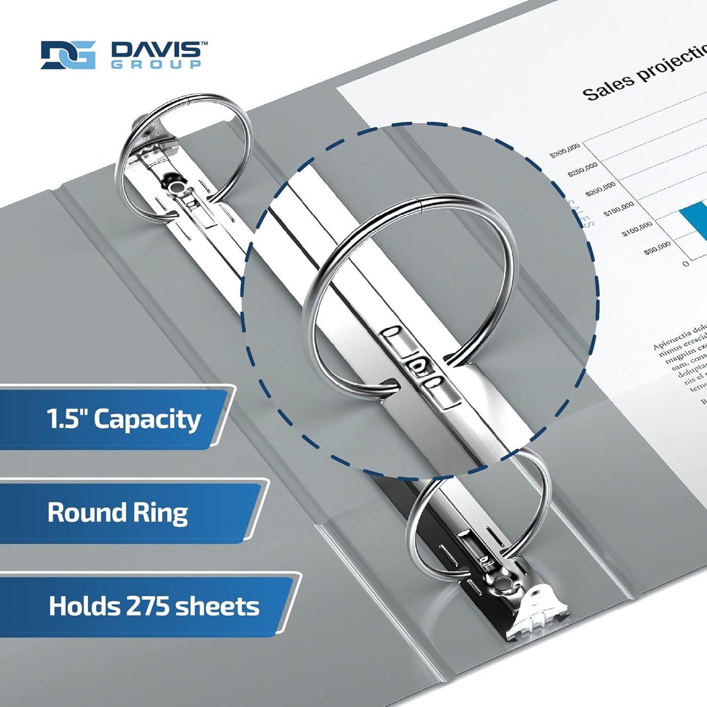 Easyview Premium 3-Ring Binders with Clear-View Covers and Round Rings, Binders for School or Office, 1.5 Inch, Pack of 6, Gray