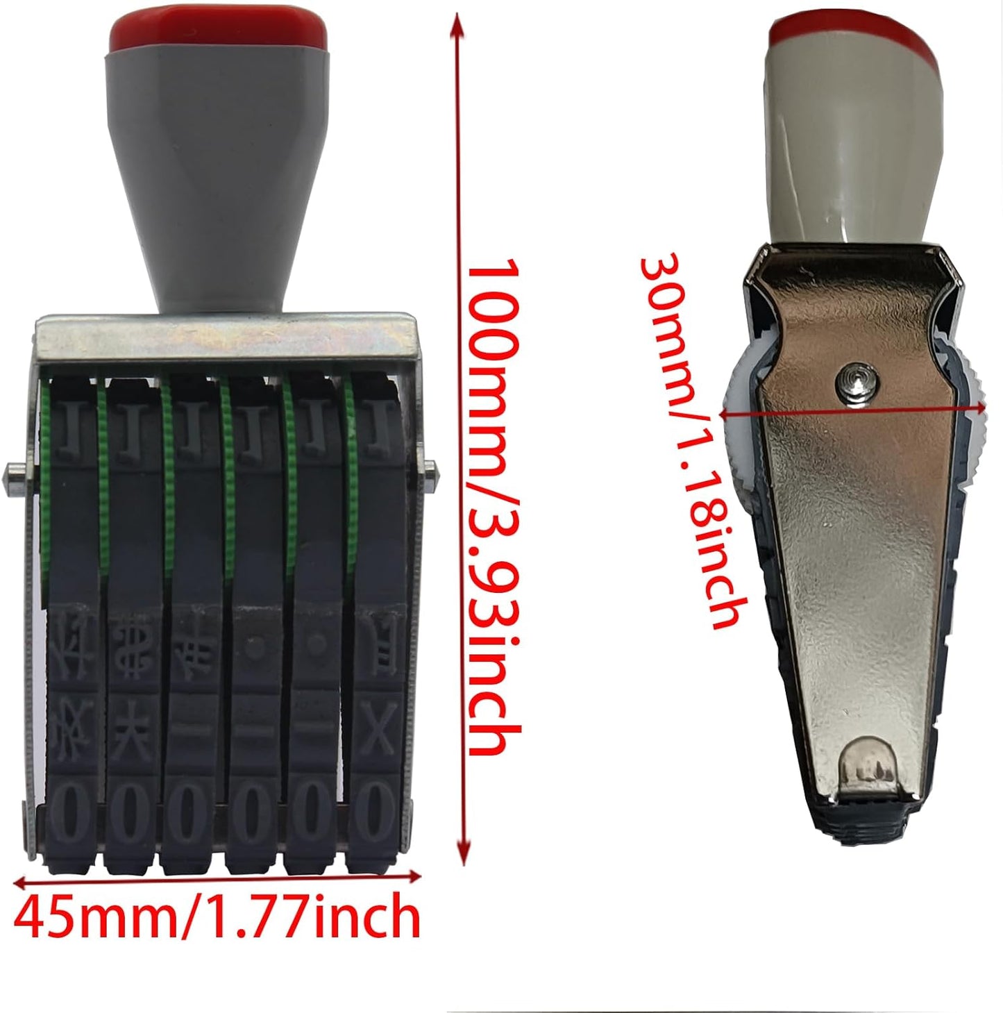 WANLIAN 6-Digit Business Stamp - Customizable 0-9 Numbers & Symbols,numbering Tool for Packaging, Office, Labels, Date, Code (40x7mm Imprint, Gray-Red)