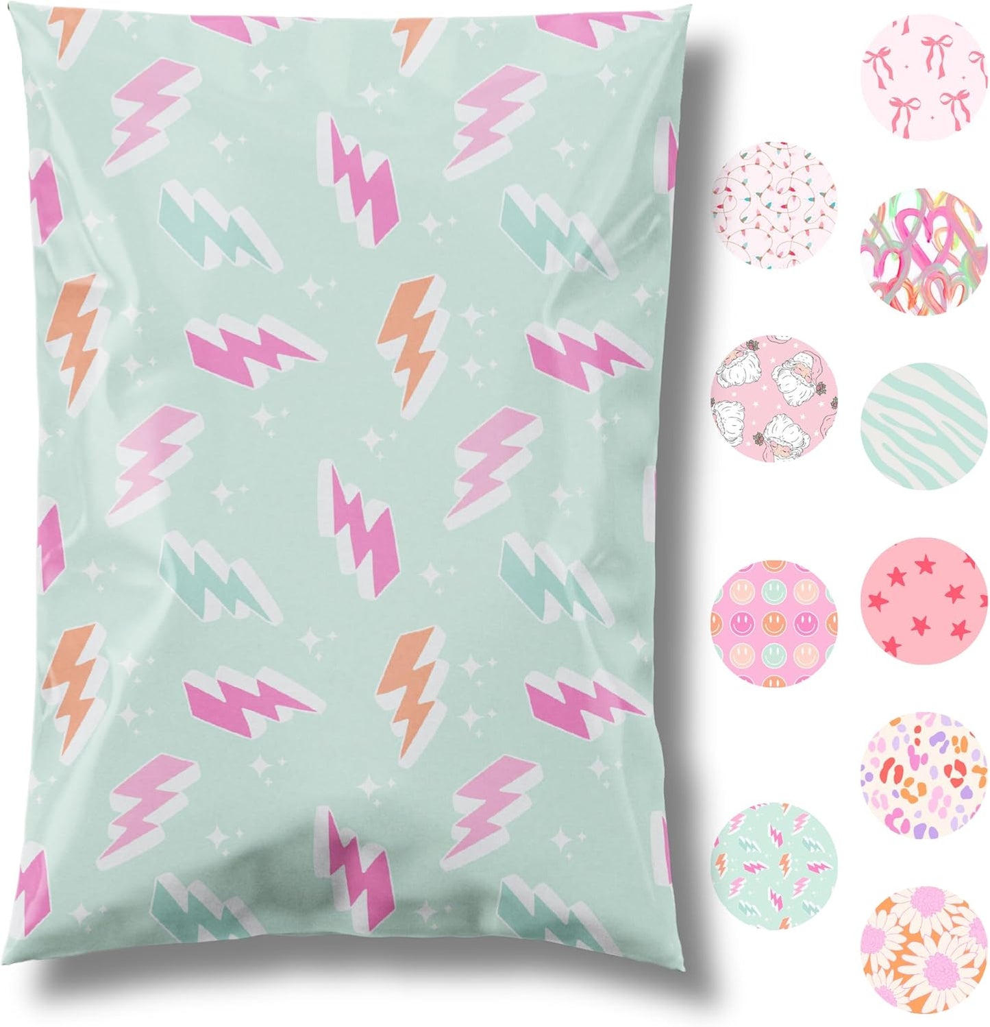 10x13 Designer Poly Mailer 100 Pack Heavy Duty Waterproof Self Seal Shipping Bags for Small Business Large Mailing Envelopes Bulk Tear Resistant Cute Packaging Lightning Bolt