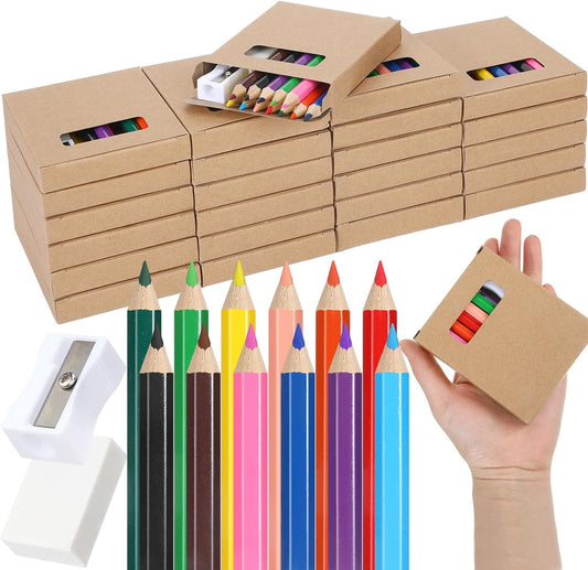 288 Pcs / 24 Boxes Mini Drawing Class Colored Pencils Bulk for Kid 3.5 Inch Back to School Supplies Portable Short Fat Per Set 12 Different Color with Sharpener Eraser Coloring Pencils