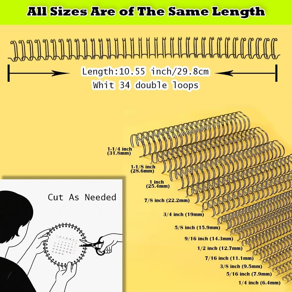 100 Pack Metal Twin Loop Binding Wire Coils, 34-Loop, 3/4" Cinch Book Binding Wire, 3:1 Pitch, YolieraArt Double Loop Bindings180 Sheet Capacity Fit for School Office Notebook Maker Red