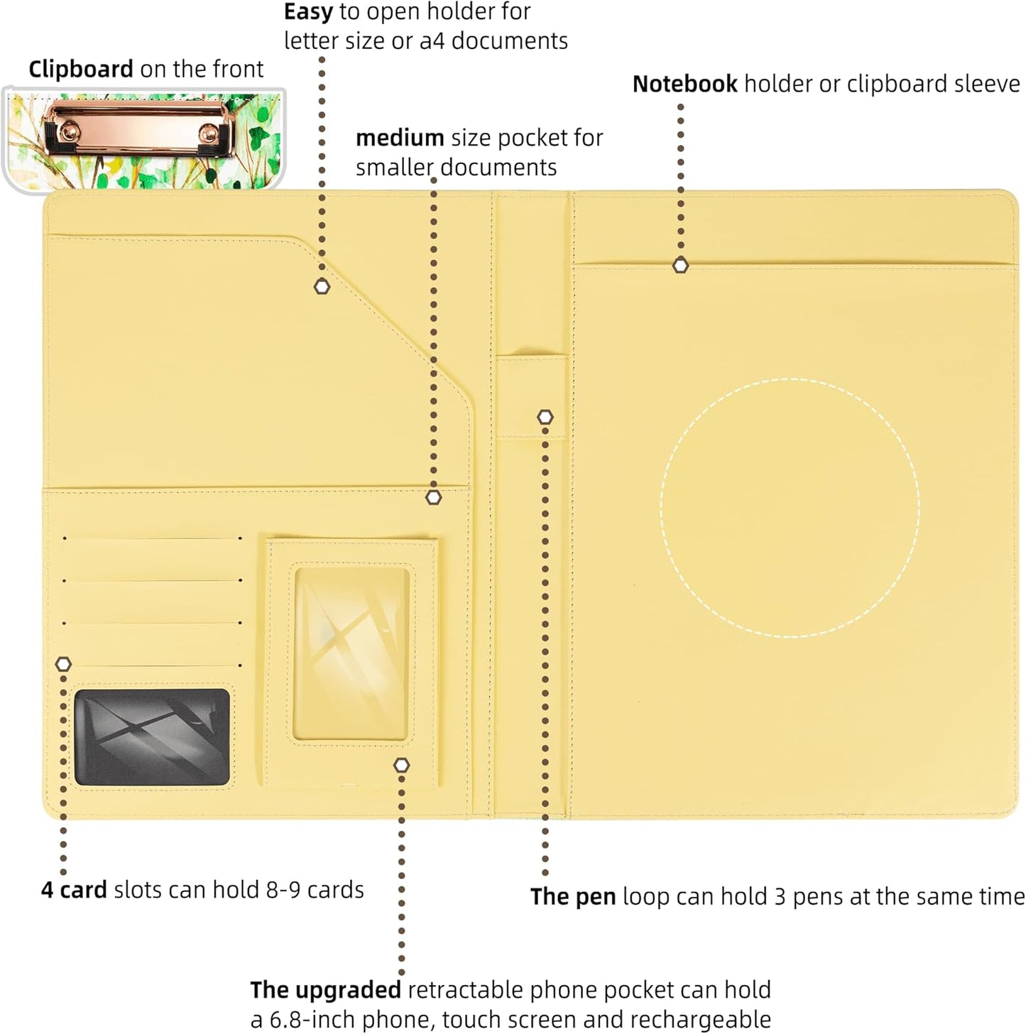 Padfolio with Clipboard 8.5x11" Business Portfolio for Women Personalized Leather Binder Portfolios,Four Seasons Tree