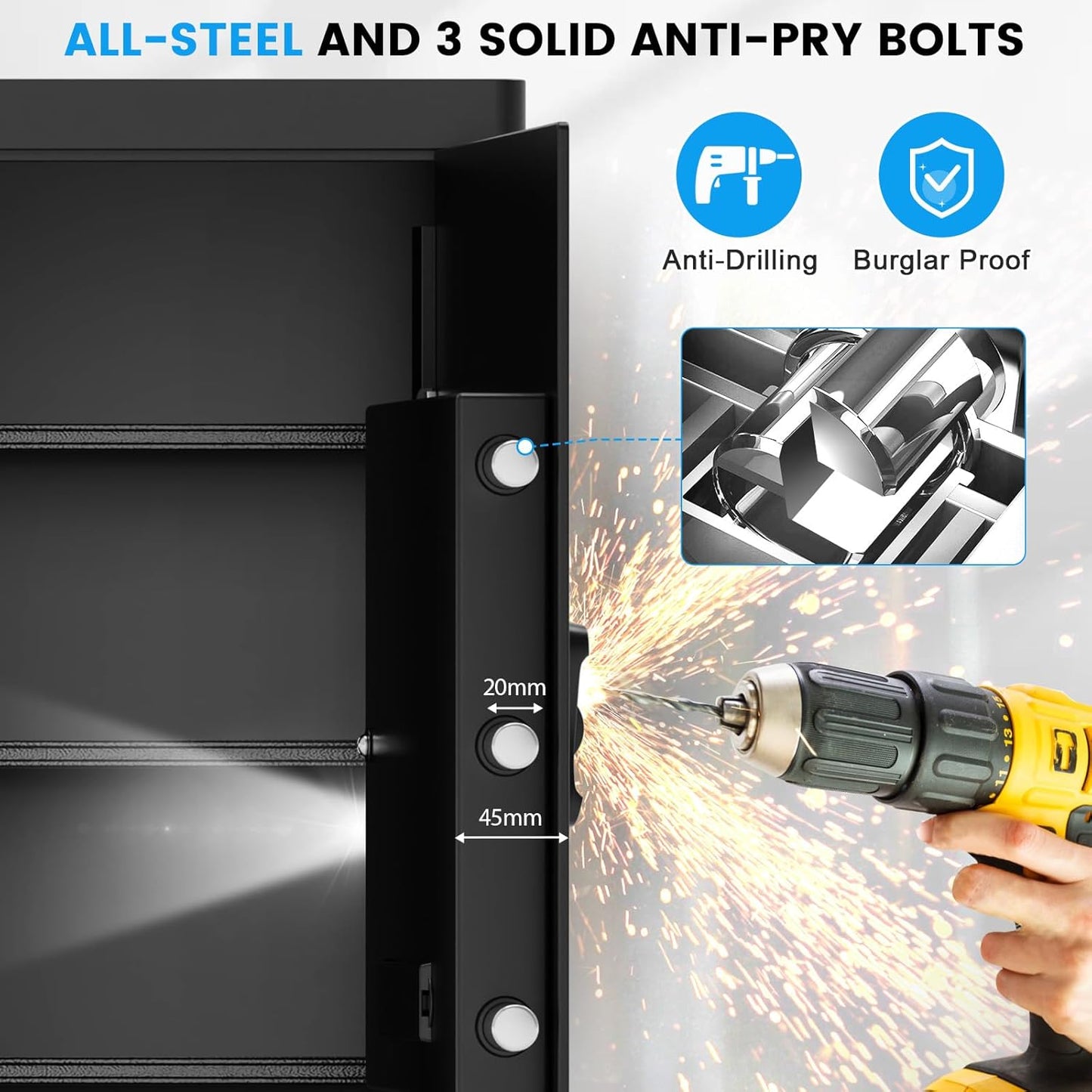 6.0 Cuft Large Home Safe Fireproof Waterproof, Anti-theft Fireproof Safe Box with Combination Lock, Alarm Systerm and Removable Shelf, Digital Document Fire Safes for Home Money Valuables