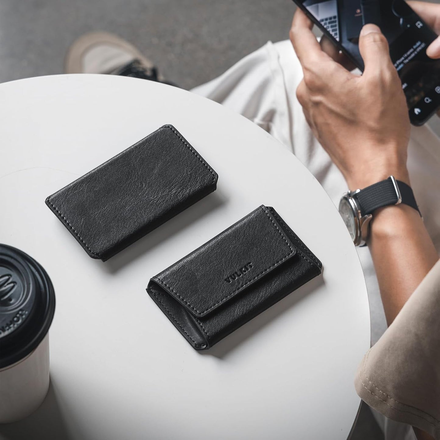 VULKIT Leather Business Card Holder Case for Men Slim Pocket Business Card Wallet Name Card Case Holder, Holds 20 Business Cards Black