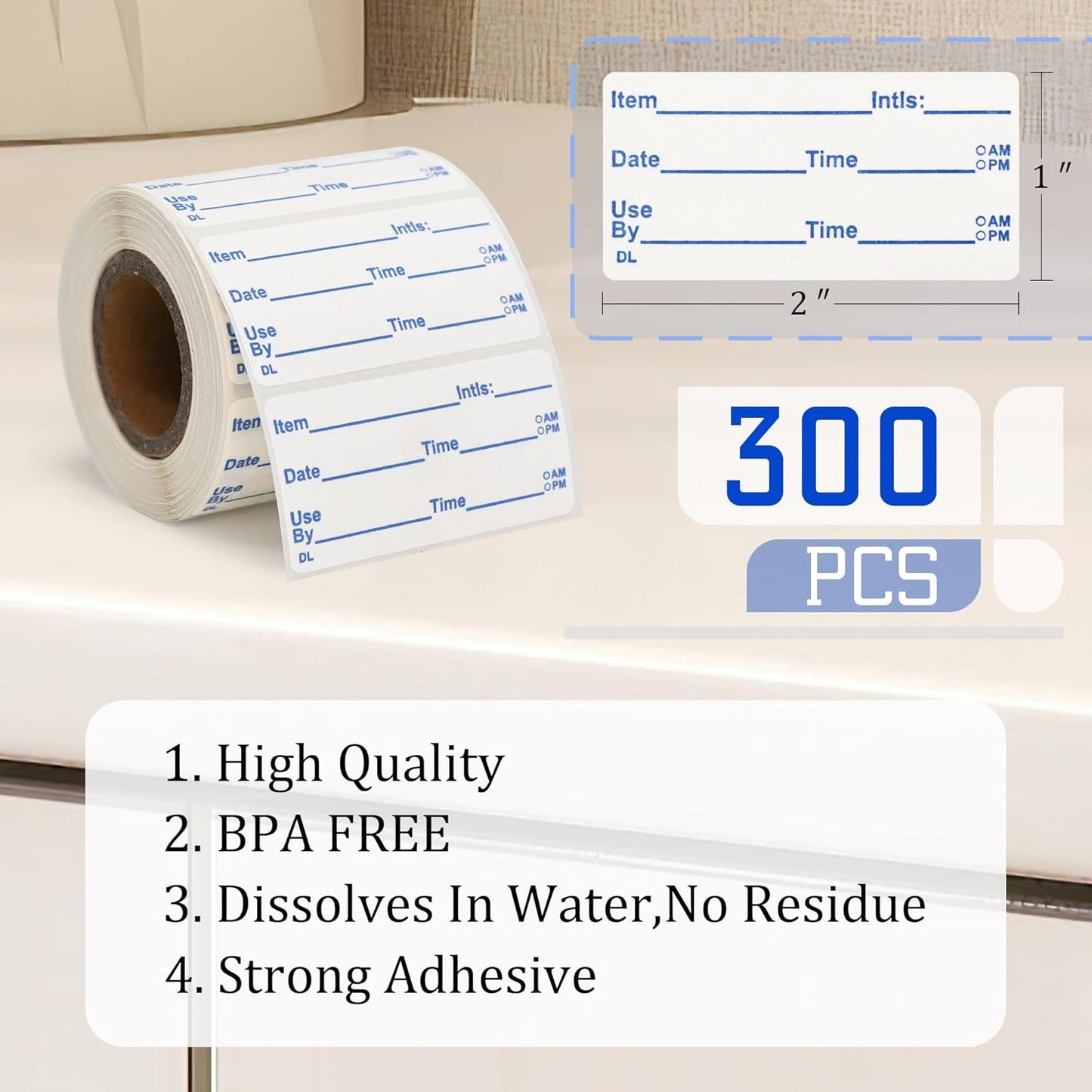 L LIKED Dissolvable Labels, 2x1 Inch, 300 Stickers, Use by Food Rotation Labels for Storage and Container