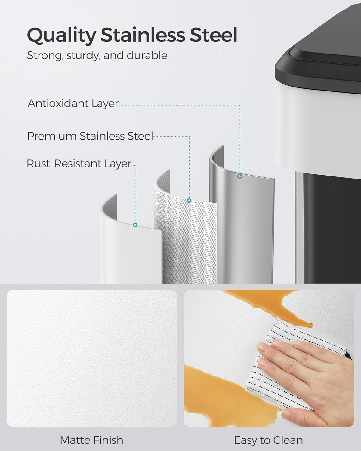 SONGMICS Kitchen Trash Can, 10.5-Gallon (40L) Garbage Can with Lid and Wide Foot Pedal, Soft Close and Stays Open, White ULTB541W40