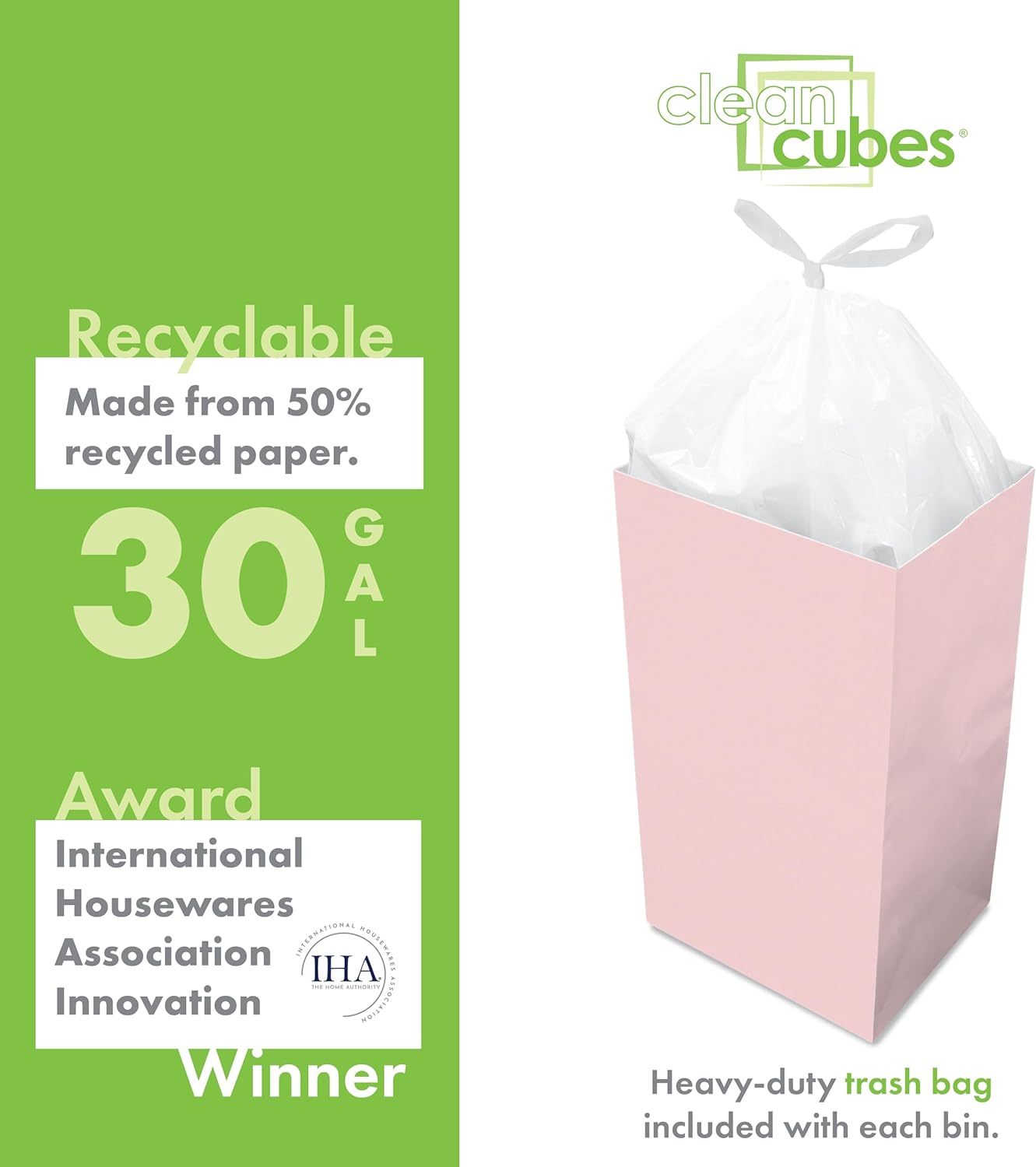 | 30 Gallon Disposable Trash Cans (3-Pack) with Fitted Trash Bags - Reusable Garbage and Recycling Bins for Parties, Events, and More (Pink- 30” Height x 17” Width x 14” Depth)