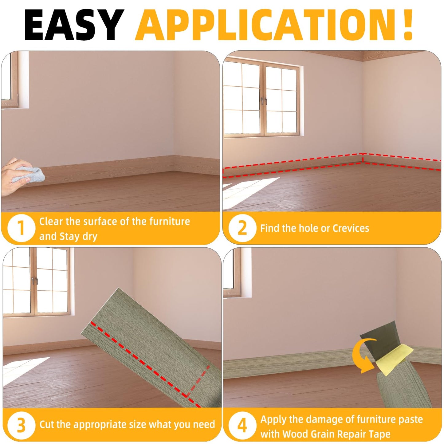 GSCIT Club Wood Grain Repair Tape, 1.7 inch X 25ft Self Adhesive Silver Walnut Grain Repair Patch for Tables, Chairs, Baseboards, Doors, Windows, Floors, Handicraft DIY.