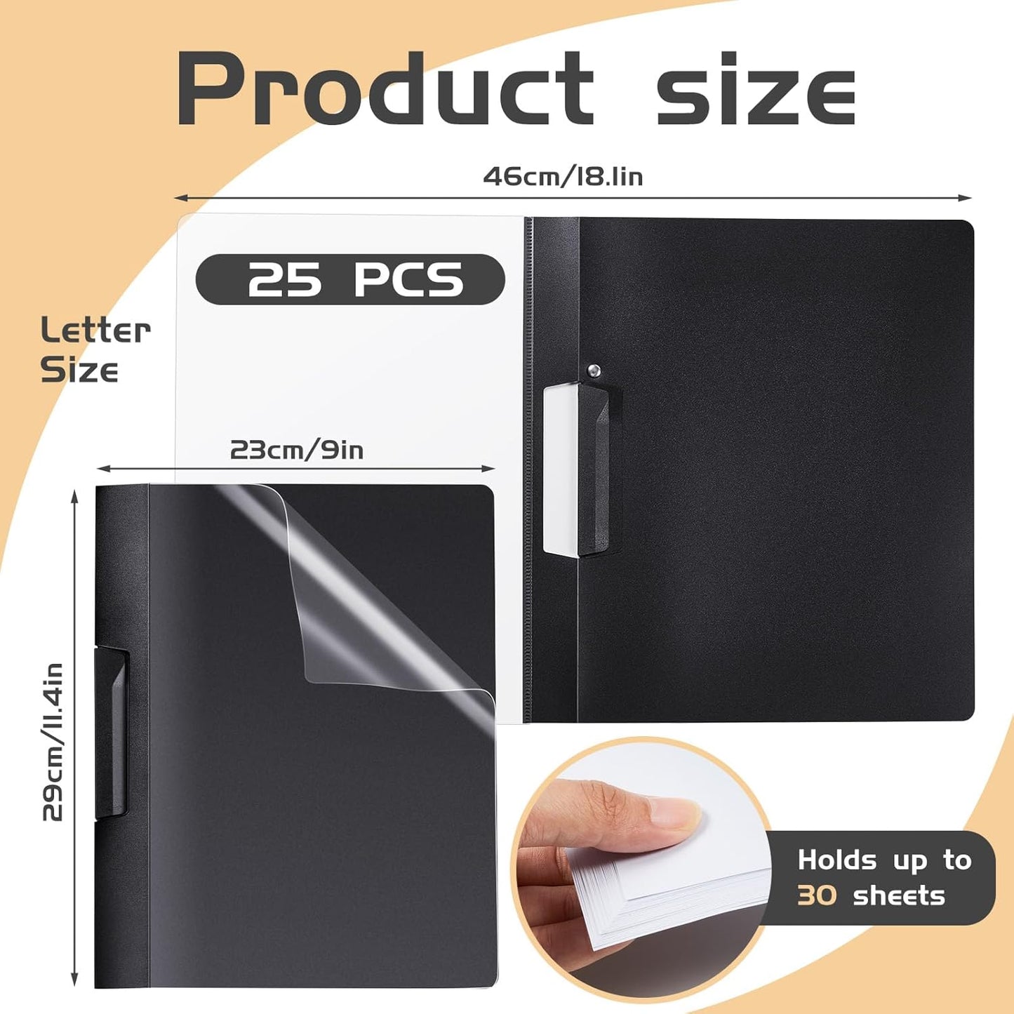 Maitys 25 Pack Clear Report Covers with Clip 11.4 x 9 Inch Presentation Folders Transparent Front Cover Portfolio Folder Resume Folder Interview Report Folders for Letter Size(Black)