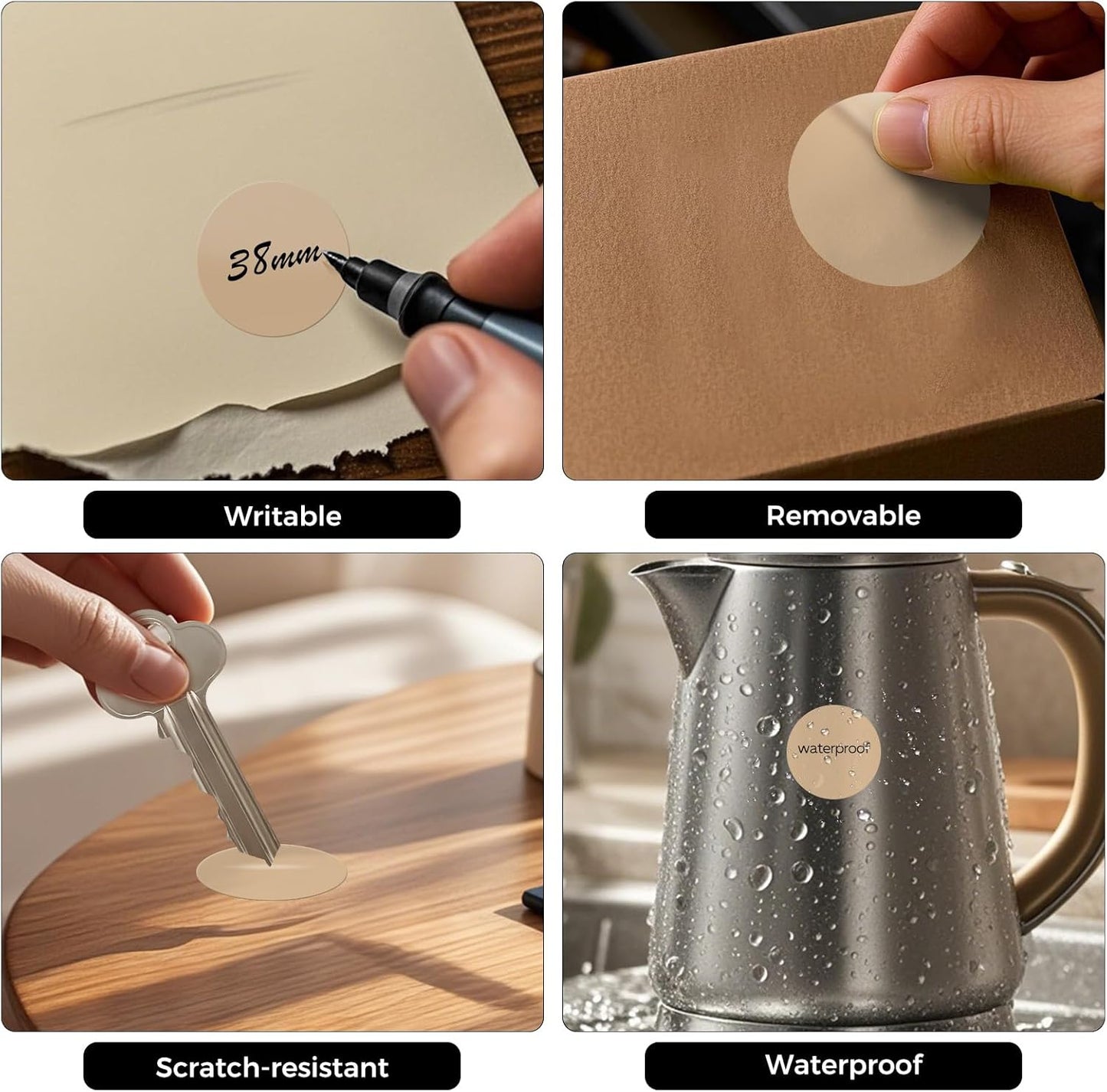 1000 PCS Circle Dots Stickers 1.5 Inch Vinyl Kraft Round Labels Removable Waterproof Color Coding Sticker Roll for Inventory Office Classroom