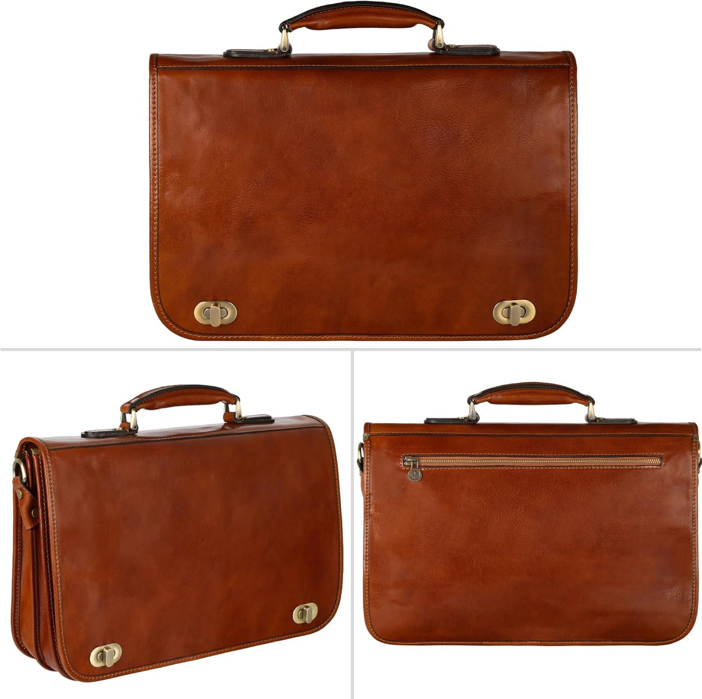 Time Resistance Leather Briefcase for Men - Italian Full Grain Leather Laptop Bag - Messenger Bag - Gift Box Included