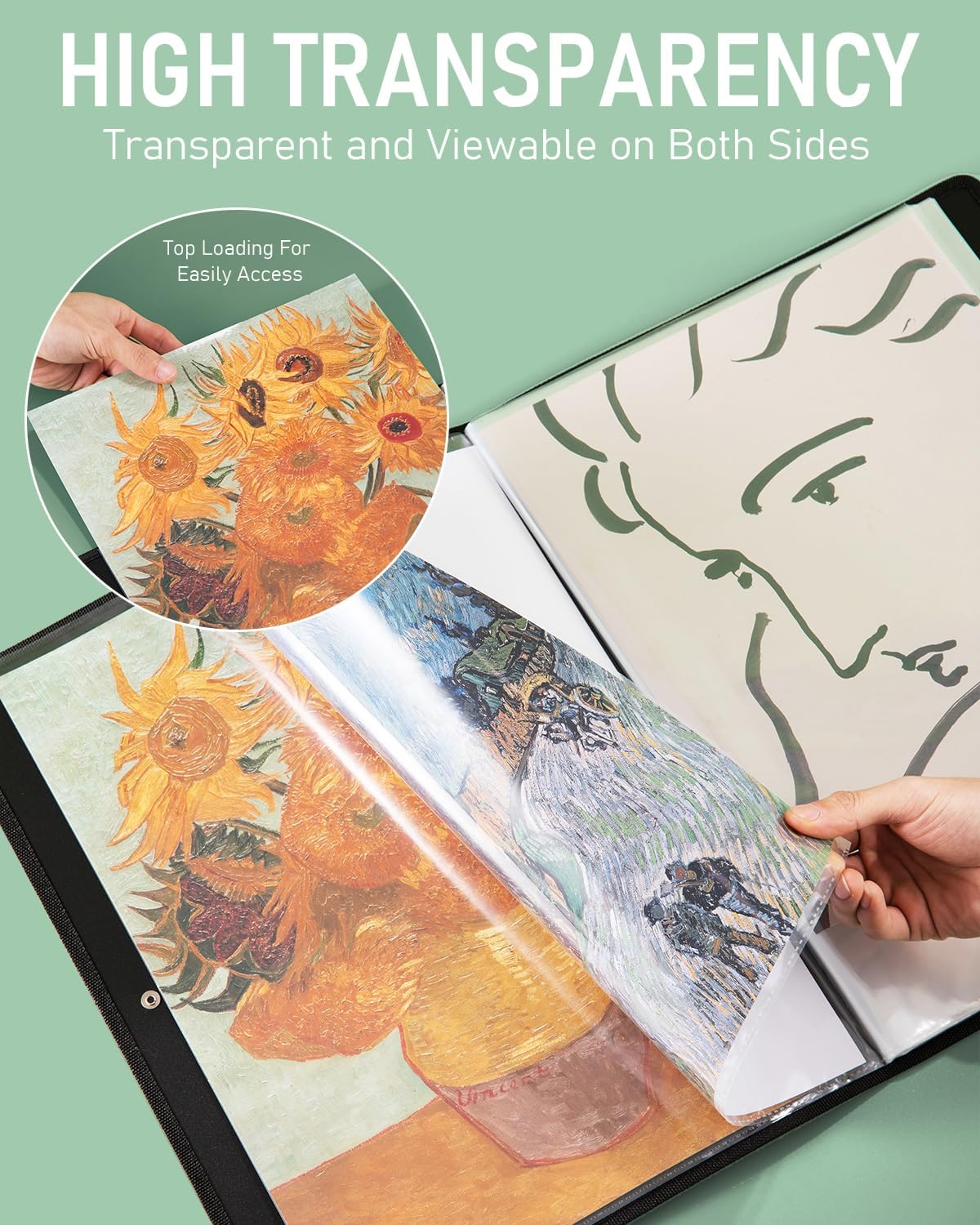 Nicpro Art Portfolio 11x17, Upgraded Large Portfolio Folder for Artwork with 30 Pockets Display 60 Pages, Presentation Book Binder with Protector Sleeves for Artists Drawing