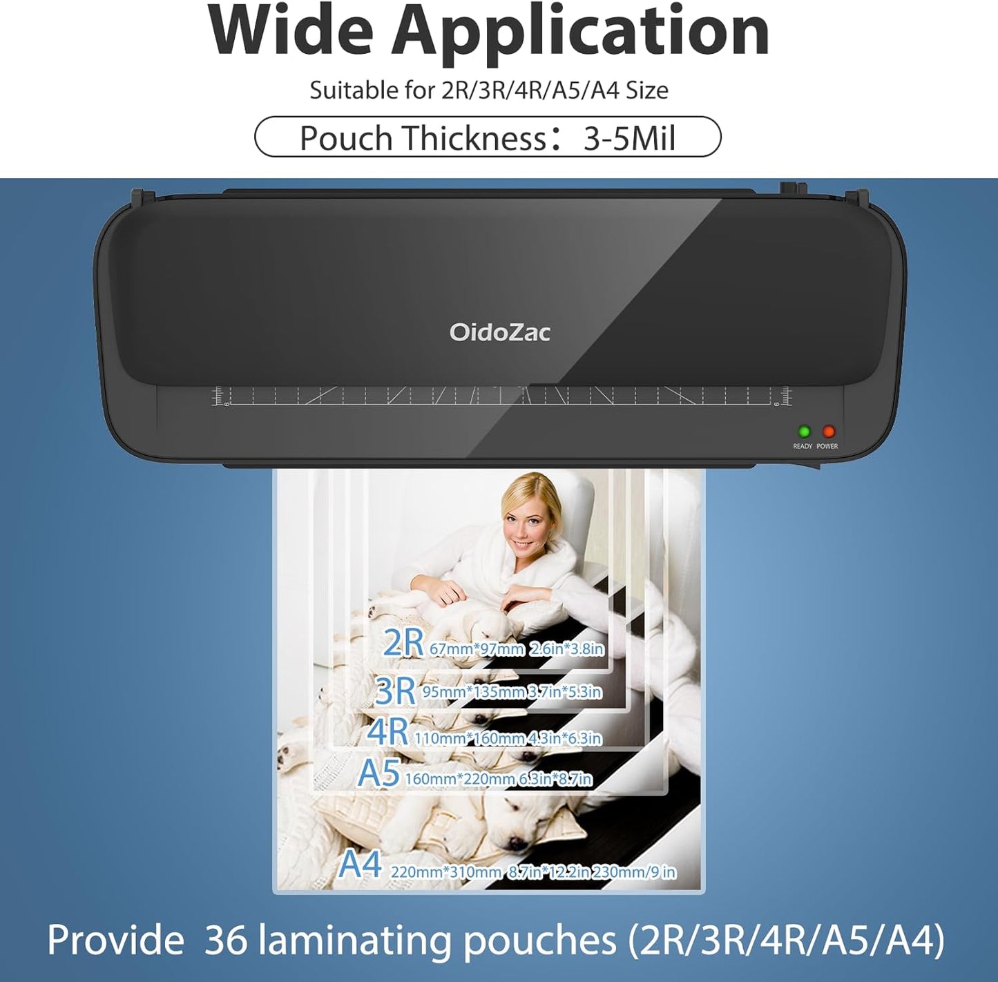 Laminator Machine, 11 in 1 Laminating Never Jam Technology with 36 Laminating Sheets, 9 Inch Thermal Laminator A4 Laminating Machine Hot & Cold Mode for Home Office School Black