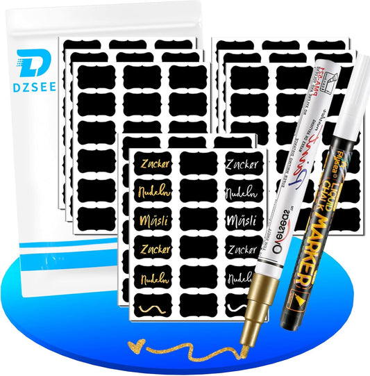 Chalkboard Labels, 144 Pcs Waterproof Reusable Chalk Stickers with Erasable Chalk Marker for Jars, Storage Bins, Kitchen, Parties, Weddings, Craft Rooms