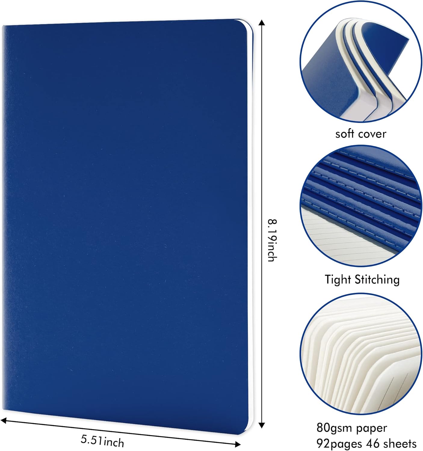 feela 16 Pack Soft Cover Journal Bulk, Lined Notebooks College Ruled for Work for Women Girl Writing, Blank Travel Journal Note Taking Notebook School Business Supplies, 8.2” x 5.5”, A5, Navy