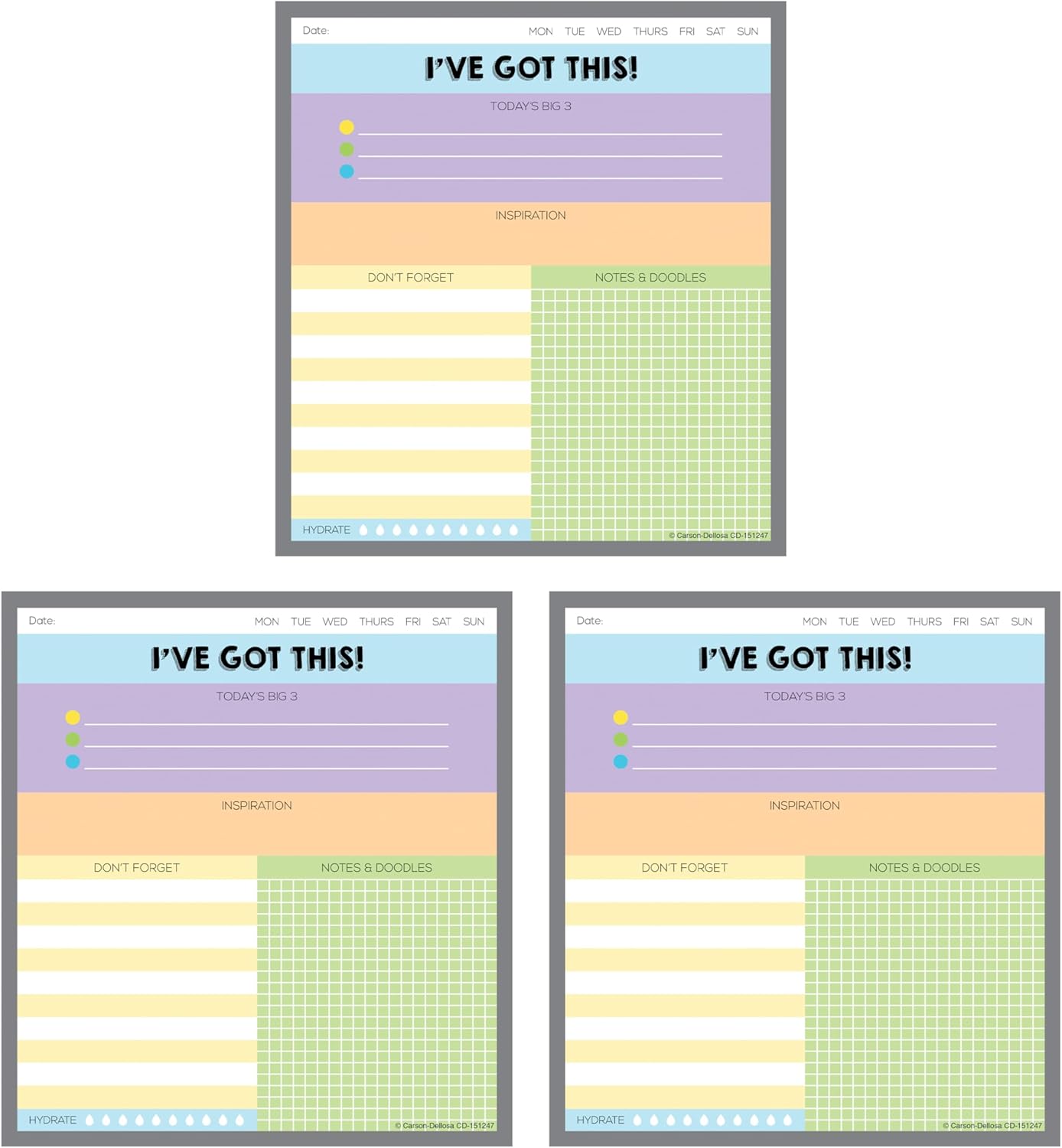 Carson Dellosa I've Got This Notepad 3-Pack Set, Note Pads for To Do List, Goals, Sketch Pad, Checklist, and Classroom Organization Stationary, Desk Accessories and Office Supplies