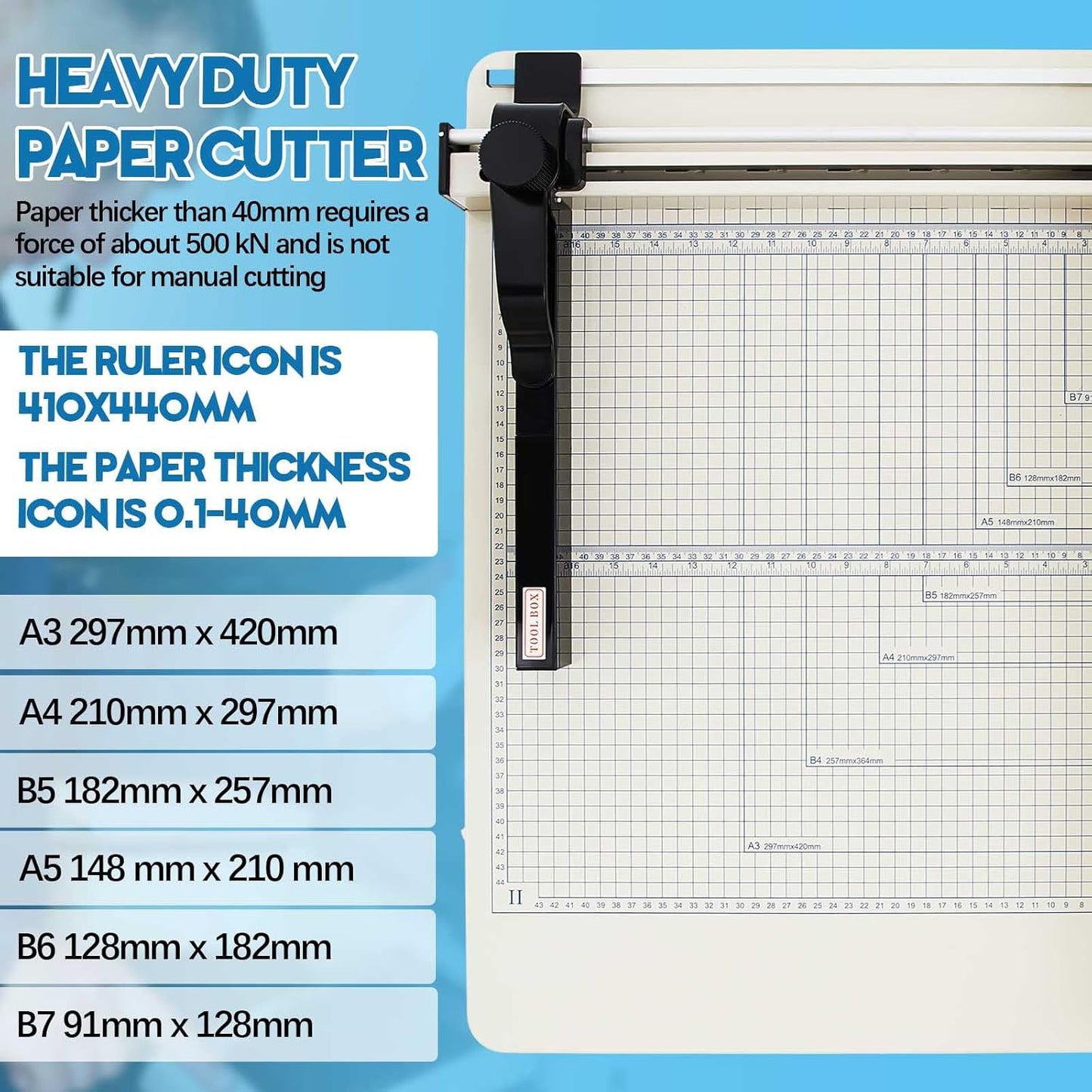 17 Inch A3 Guillotine Paper Cutter Heavy Duty Paper Cutter 400 Sheet Capacity Stack Cards Trimmer Steel Slicer with Metal Base for Cards Leather Office Home School (White)