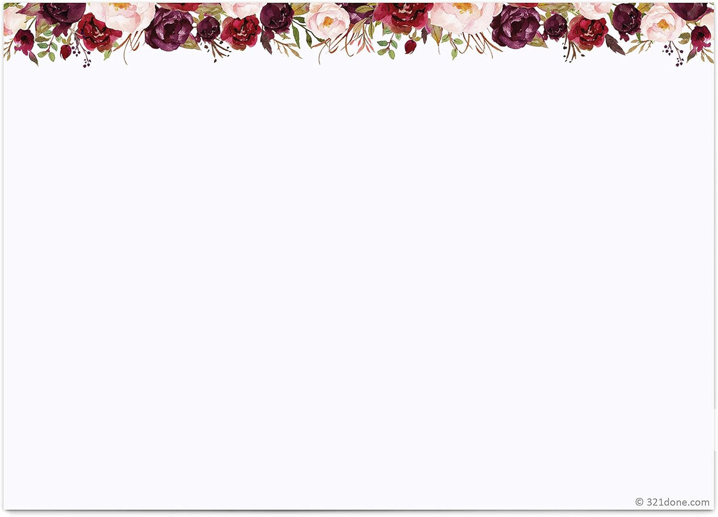 321Done Red Roses Index Cards - 5x7 Cardstock, White (Set of 50) - Blank, No Lines - For Studying, Learning, Flashcards, Notes, Messages, Notecards, Greeting Card Making - Pretty Floral - Made in USA
