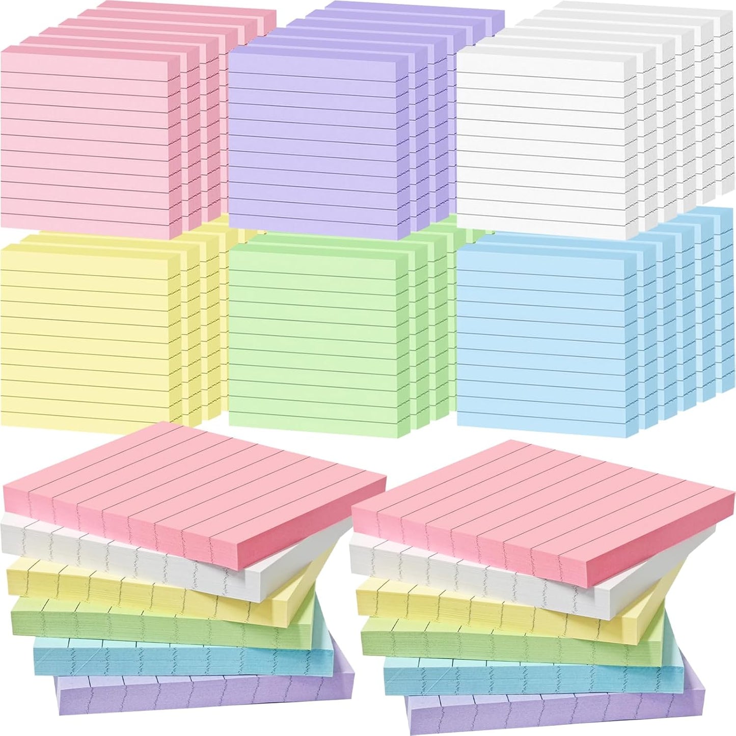 48 Pack 3840 Sheets Lined Sticky Notes 3X3 in Ruled Self Sticky Note Pads 80 Sheets/pad Colorful Sticky Notes with Lines Post Notes for Office, Home, School, Meeting