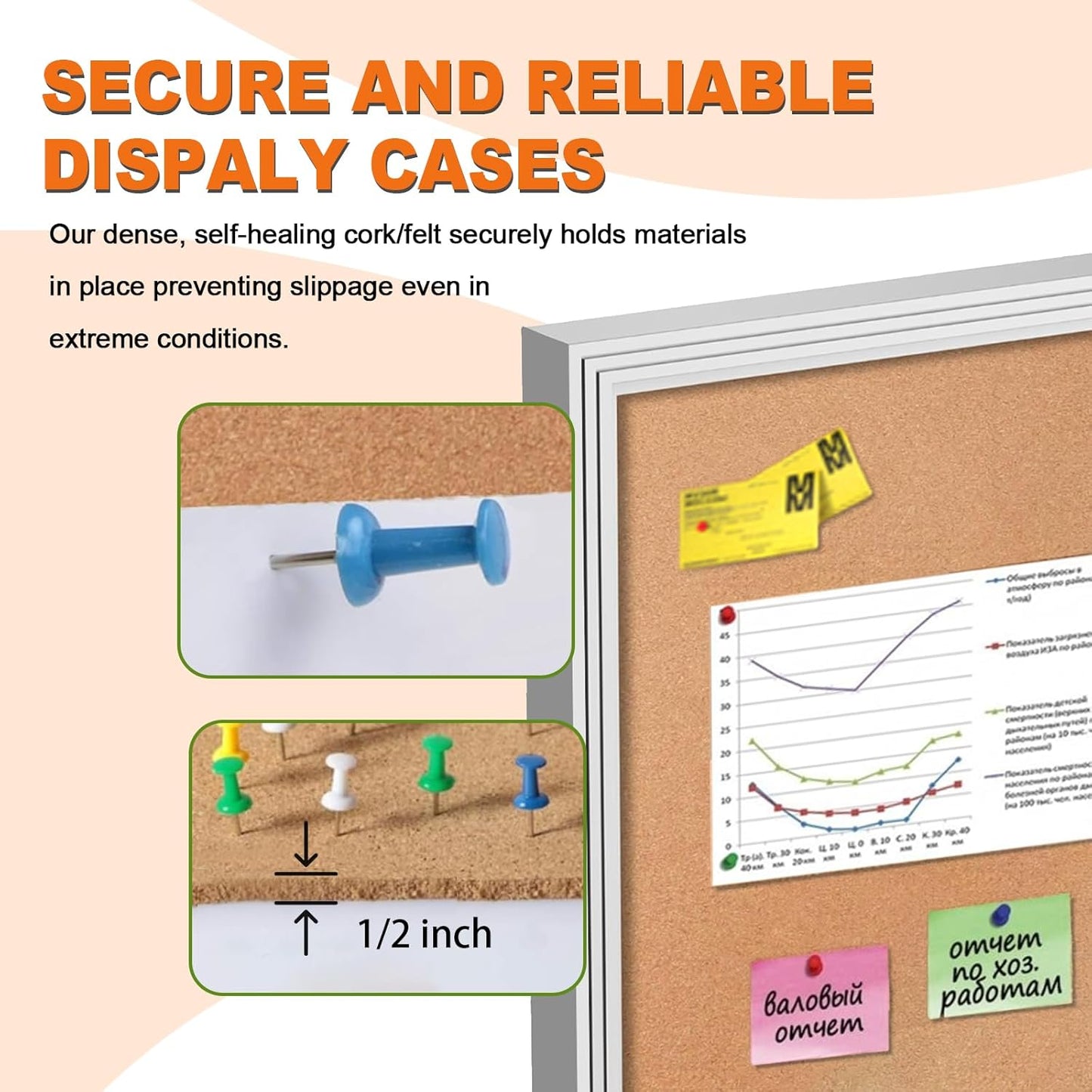 Outdoor Enclosed Cork Bulletin Board 44x32 Inch, Double Door Lockable Wall-Mounted Weatherproof Display Case, Tamperproof Notice Memo Poster Board with Aluminum Frame for Office, School, Community