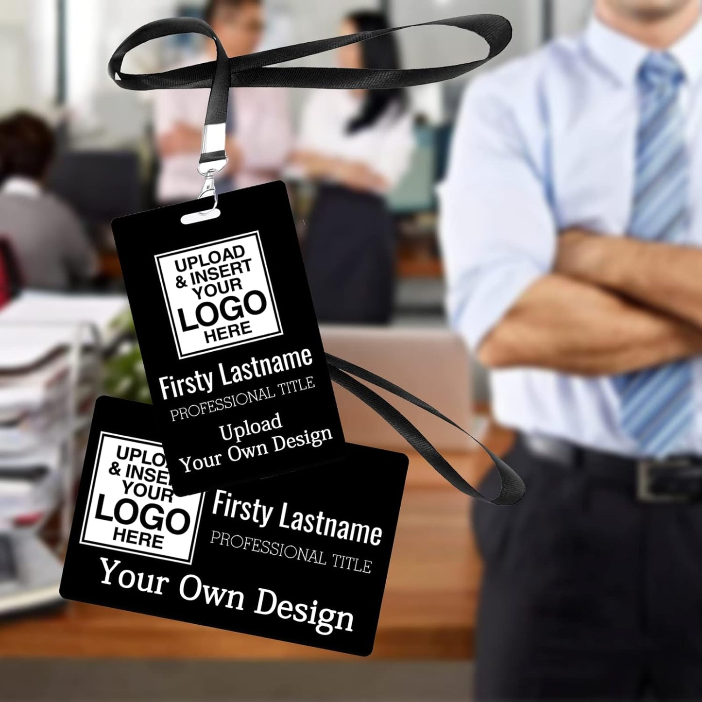 Custom Id Badge, Personalized Employee Photo Identification Card with Lanyard, Durable ID Card for Office Worker Doctor Nurse Student-Vertical-Template7