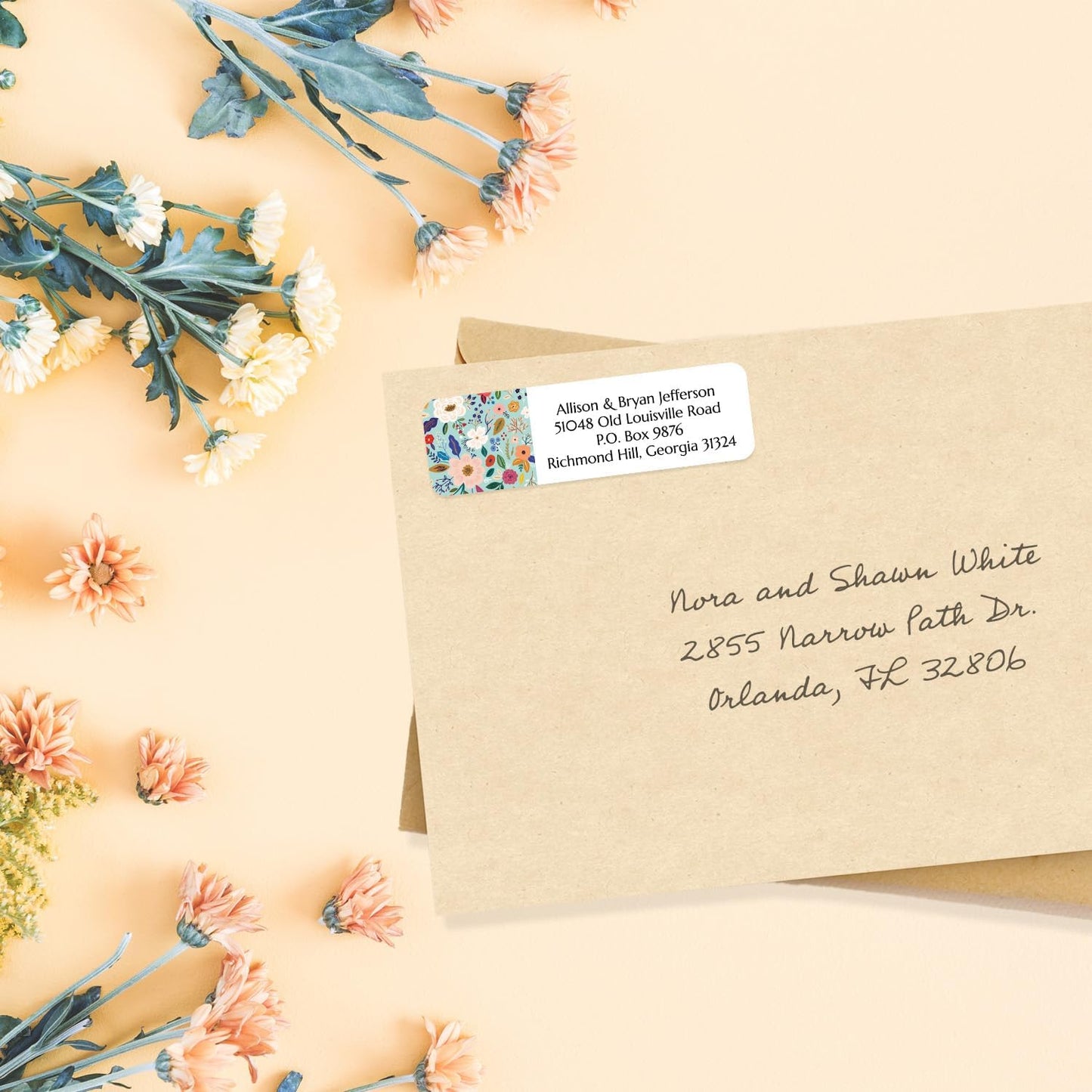 Multi-Floral Print Rolled Address Labels / 250 Personalized Return Address Labels/Designer Address Stickers in Elegant Plastic Dispenser