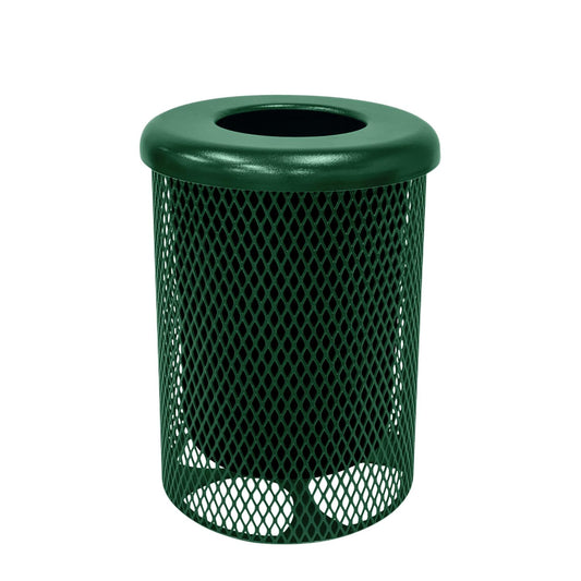 RFT-GRN Heavy Duty 32 Gallon Round Trash Receptacle, Liner Included, Green with Black Flat Top, Made in America