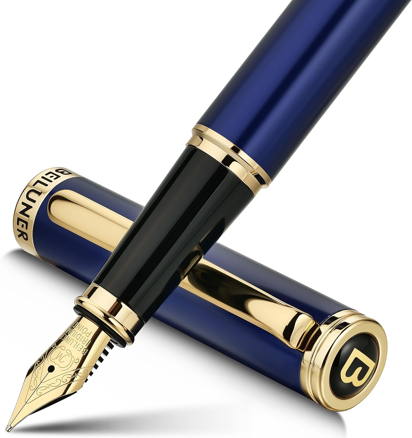 BEILUNER Blue Fountain Pen,Stunning Luxury Pens with 24K Gold Finish, Gorgeous 24K Gilded Nib(Medium), Fancy Pen Gift for Men&Women -Ink Converter-Elegant, Reliable,Nice Pen for Writing
