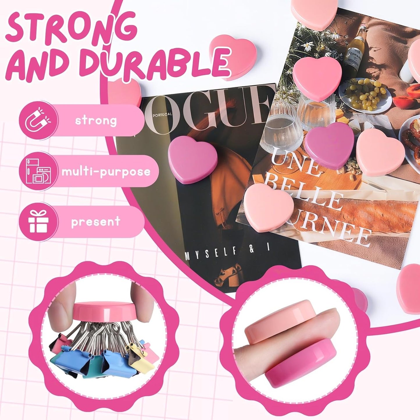 30PCS Heavy Duty Fridge Magnets - Small Cute Refrigerator Magnets for Whiteboard, Lockers & Kitchen, Cute Strong Magnets - Mini Decorative Magnet for Home, School, Office, Crafts, Locker (Pink)