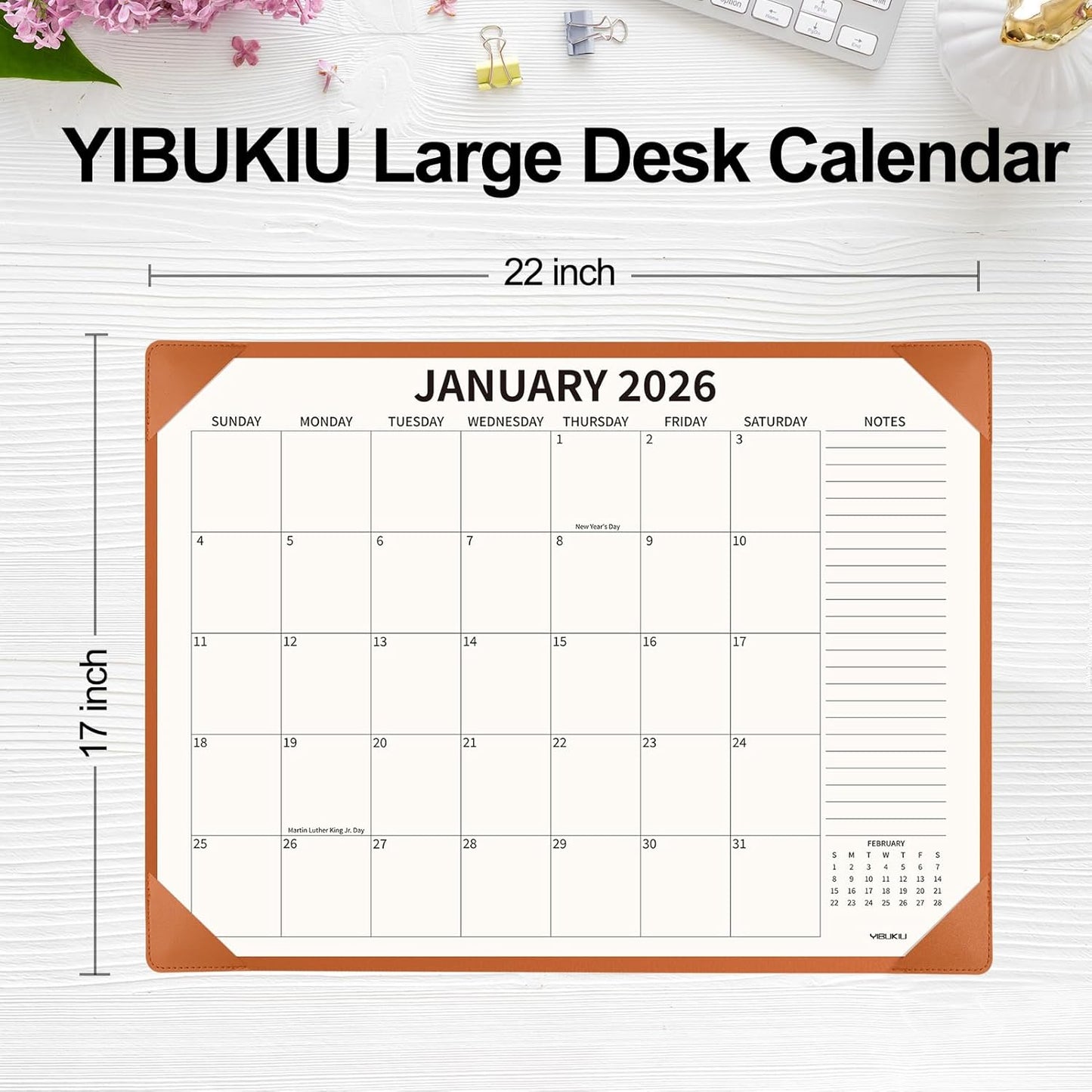 Desk Calendar 2025-2026 with Desktop Mat, 22x17 inch Large Desk Pad Calendar July 2025 to June 2026, Big Desk Planner for Home Office and School, Brown