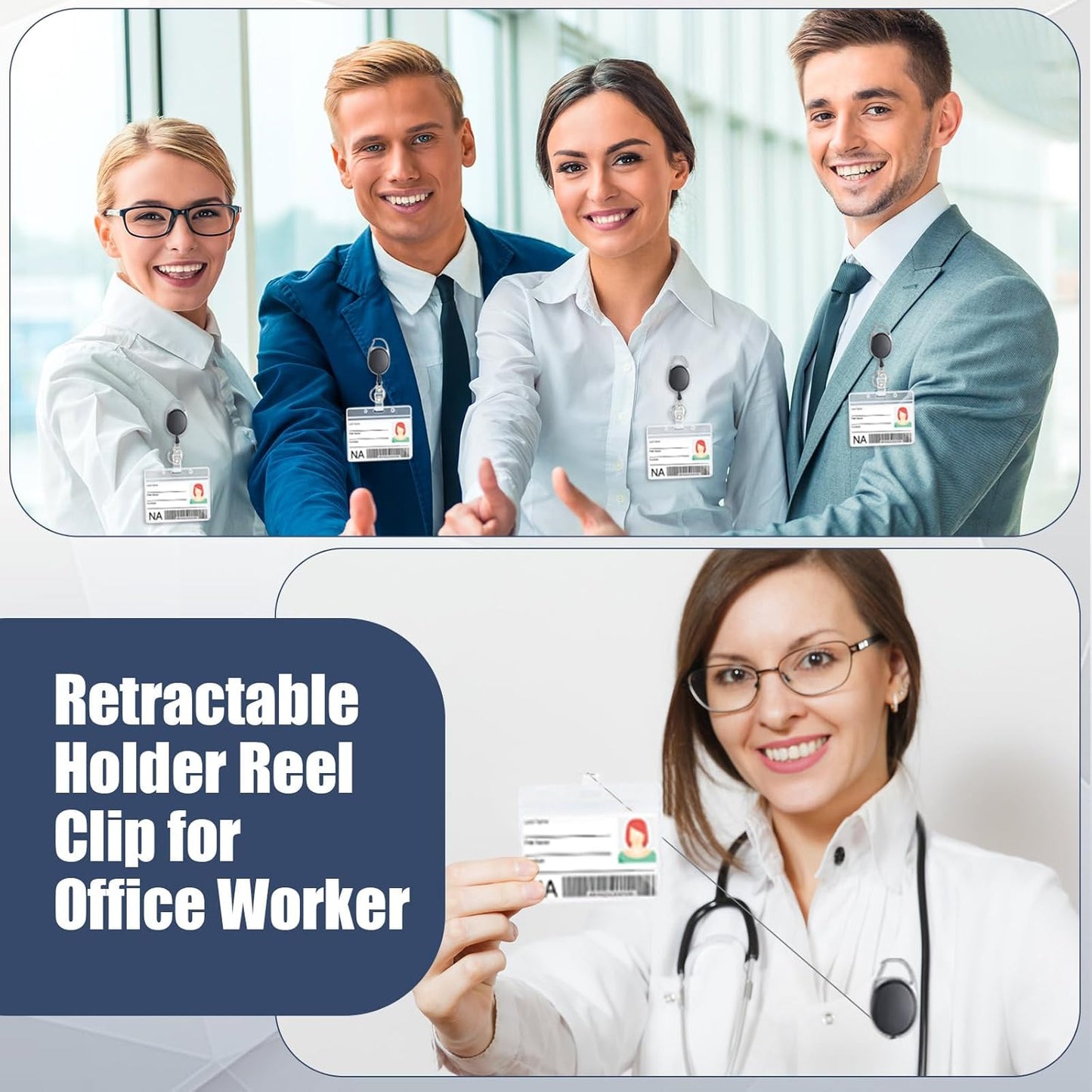 Laumoi 350 Packs Retractable ID Badge Holder Name ID Badge Reel Clips Keychain with Belt Clip and Key Ring for Office Worker Doctor Nurse Employee (Black)