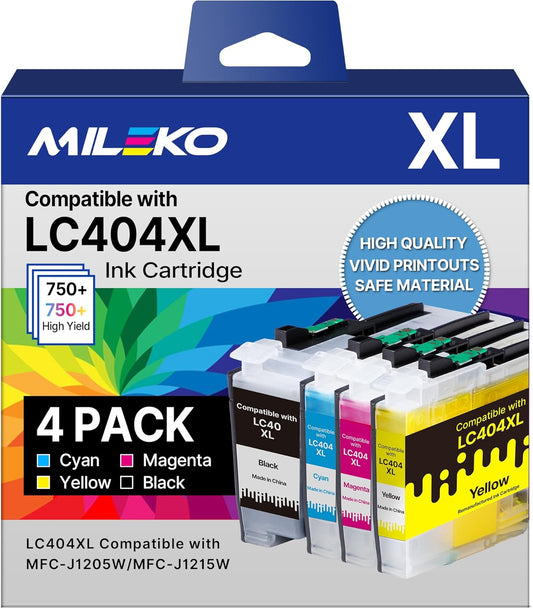 LC404 LC 404 Ink Cartridges for Brother Printer Ink LC404 Replacement for Brother LC404 Ink Cartridges LC404XL LC 404 XL for MFC-J1205W MFC-J1215W MFC J1205W J1215W (Black Cyan Magenta Yellow, 4 Pack)