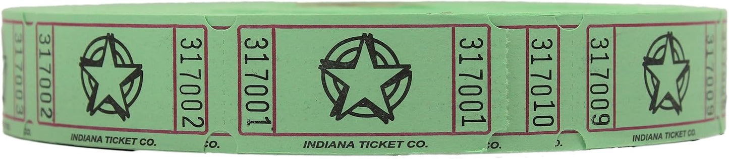 INDIANA TICKET CO. 2000 Raffle Tickets, Star, Green, Single Roll, Ticket for Events, Entry, Class Reward, Fundraiser & Prizes
