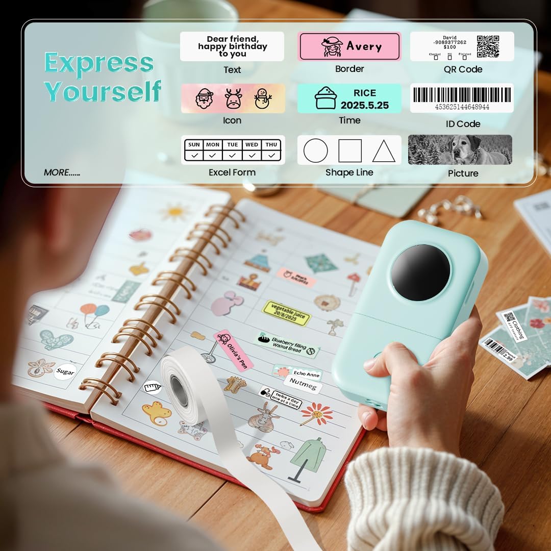 Phomemo D30 Label Maker Machine, Portable Bluetooth Mini Label Printer, Smartphone Handheld Thermal Sticker Small Labeler Multiple Templates Font Icon Inkless Custom Label for Home Kids School Items