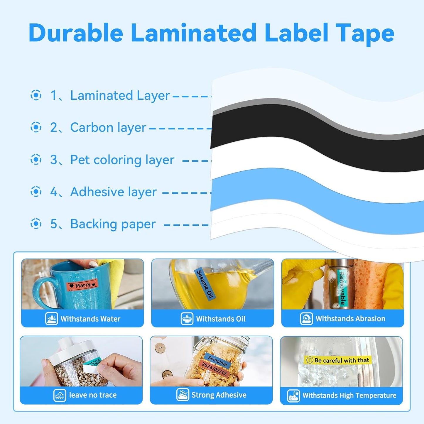 Compatible with Brother Label Maker Tape Refill Multi Color Tze TZ Tape 12mm 0.47" Laminated TZe 131 231 431 531 631 731 Replacement for Brother P-Touch PT-D210/D220/H110/D410 Label Makers, 6PK