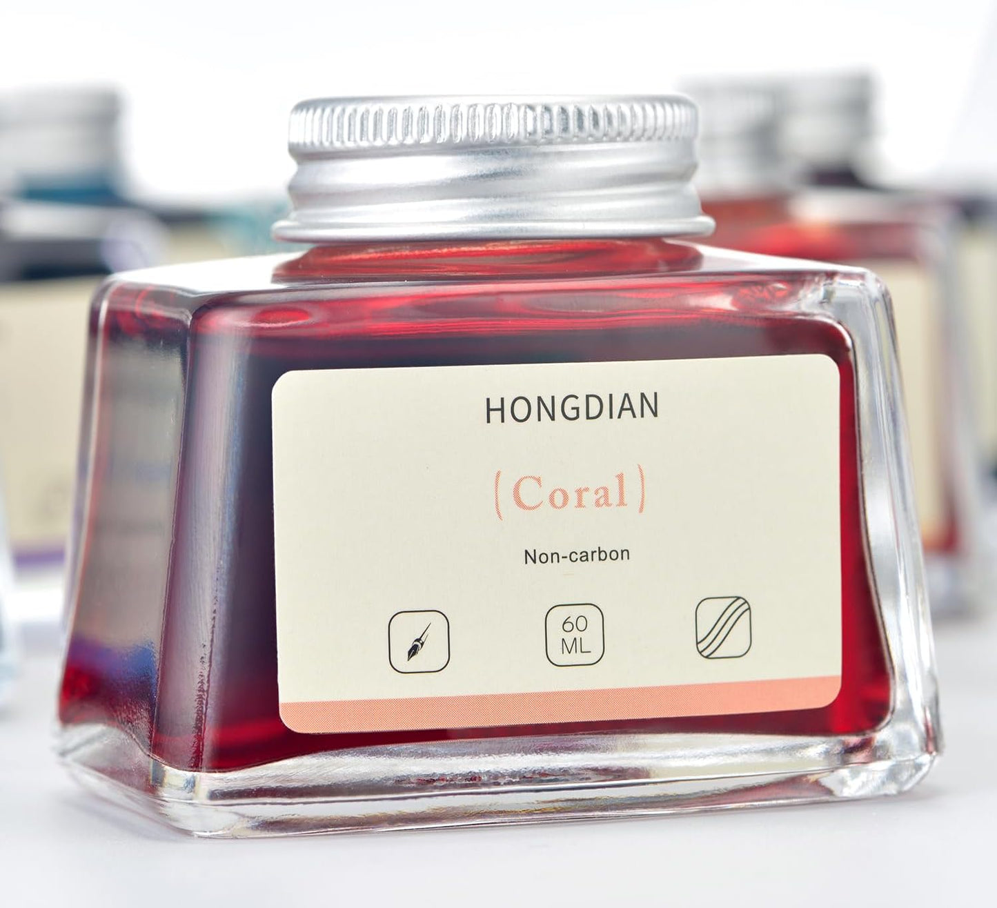 Hongdian Fountain Pen Bottled Ink Coral Color, 60ml Non Carbon Inkwell Bottle, Artist Calligraphy Ink
