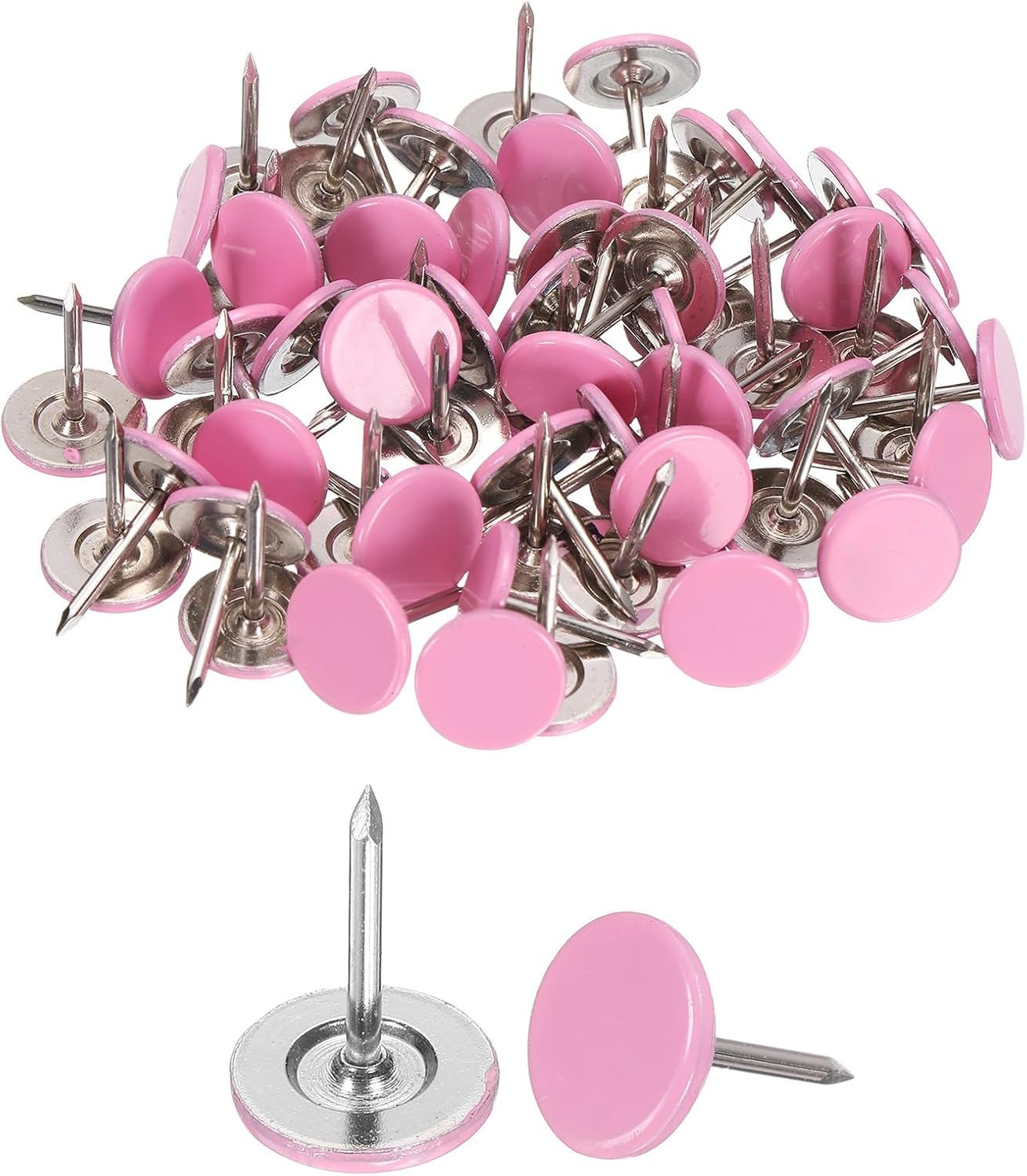 uxcell 100Pcs Upholstery Tacks, 11mmx15mm Flat Head Thumb Tack Decorative Furniture Nails Push Pins for Furniture Sofa Headboards, Pink