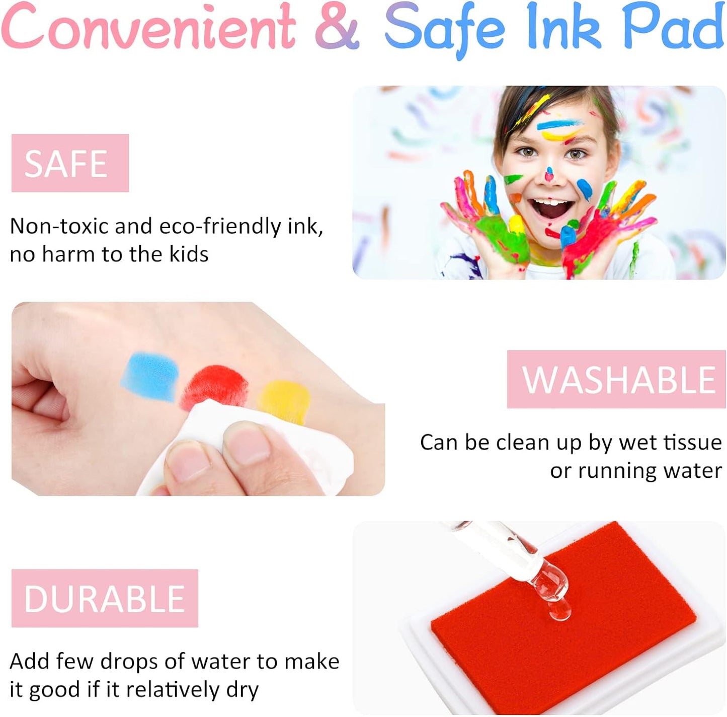 Fstaor 24 Colors Craft Ink Pads for Rubber Stamps, Washable Kids Ink Pads for Paper, Wood, Fabric, Fingerprint, Scrapbooking, DIY Arts & Crafts Supplies for Card Making