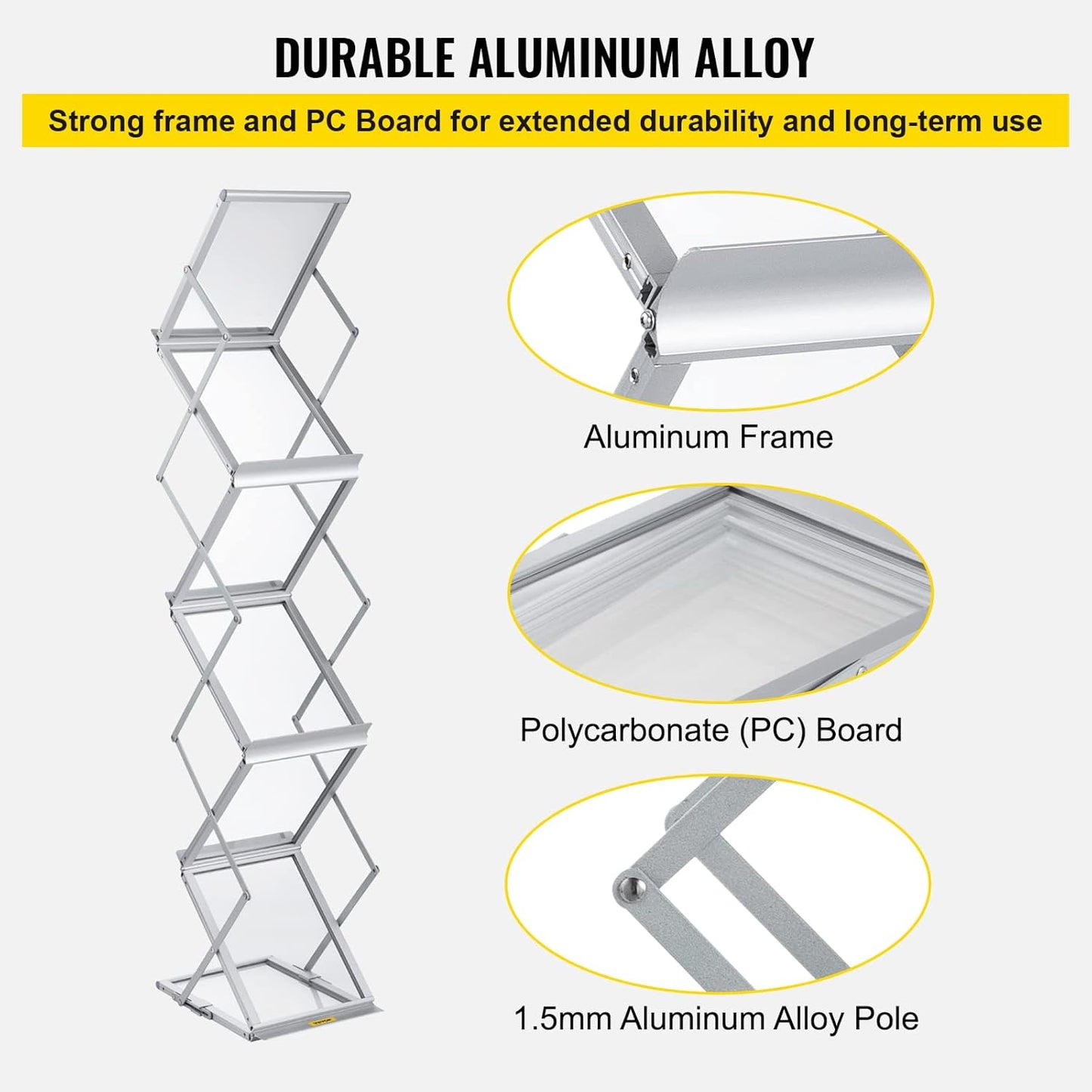 VEVOR Literature Rack, 6 Pockets, Pop up Aluminum Magazine Rack, Lightweight Catalog Holder Stand w/Carrying Bag for Living Room, Hotel, Trade Show, Exhibition, Office