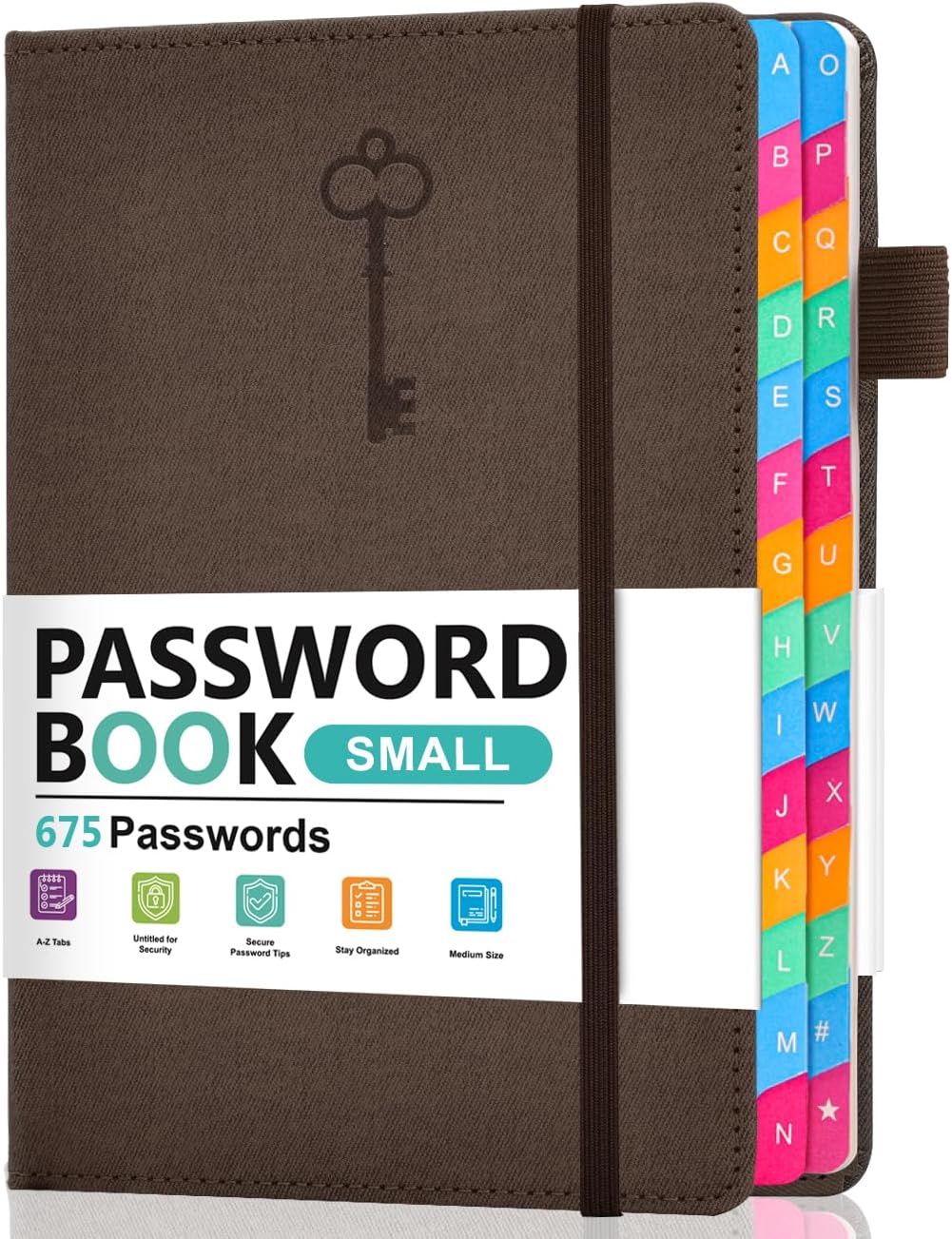Password Keeper Book with Colorful Alphabetical Tabs, Hardcover Password Log-book for Internet Password and Website Address, 4.1 x6.2 ''Password Notebook for Office (Chocolate, Small)