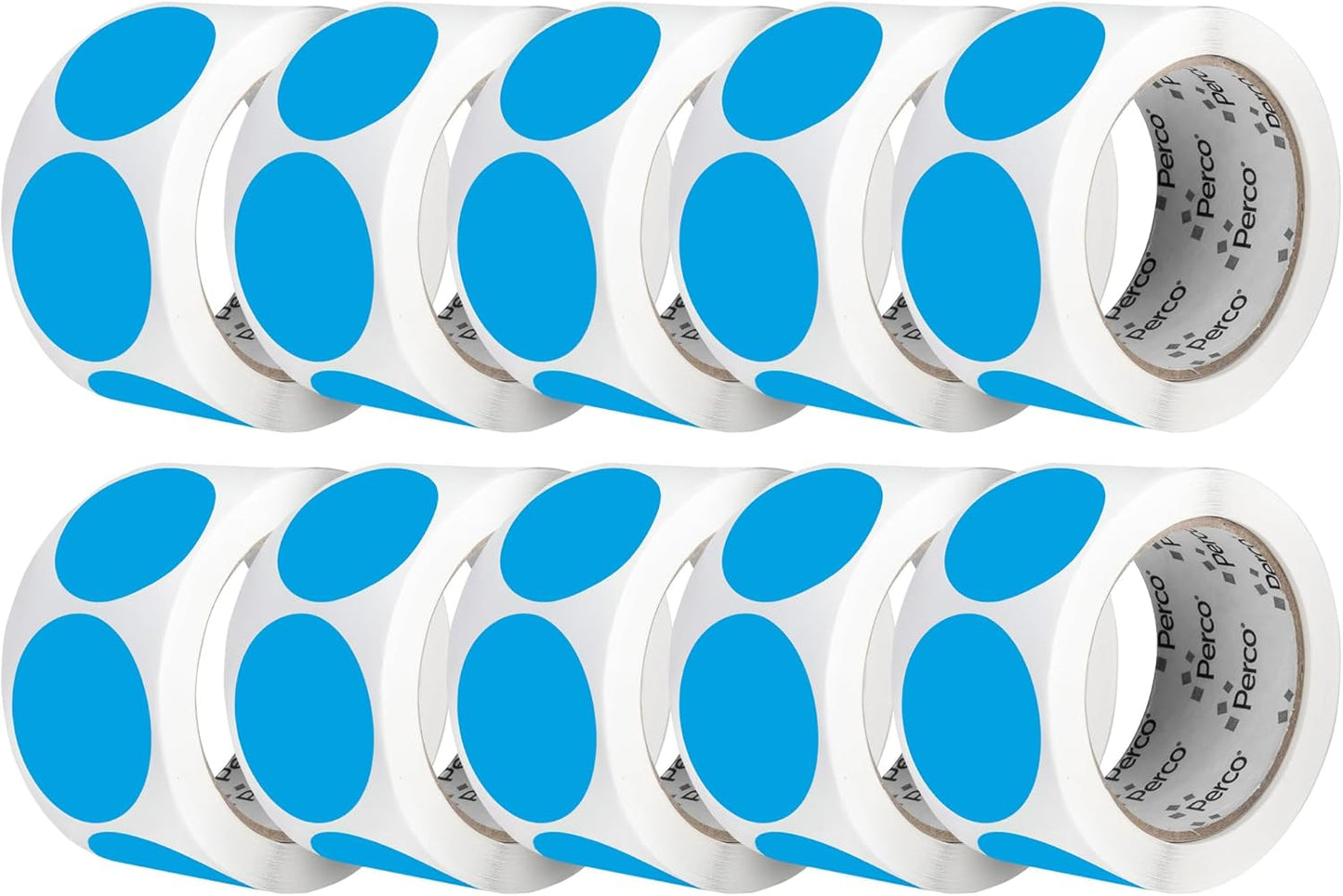 Perco Light Blue 2-Inch Perforated Circle Dot Sticker Labels — 10 Rolls, 5,000 Round Stickers — with Permanent Adhesive for Organizing, Color Coding, Bin Labeling, Packaging Alerts—Made in USA