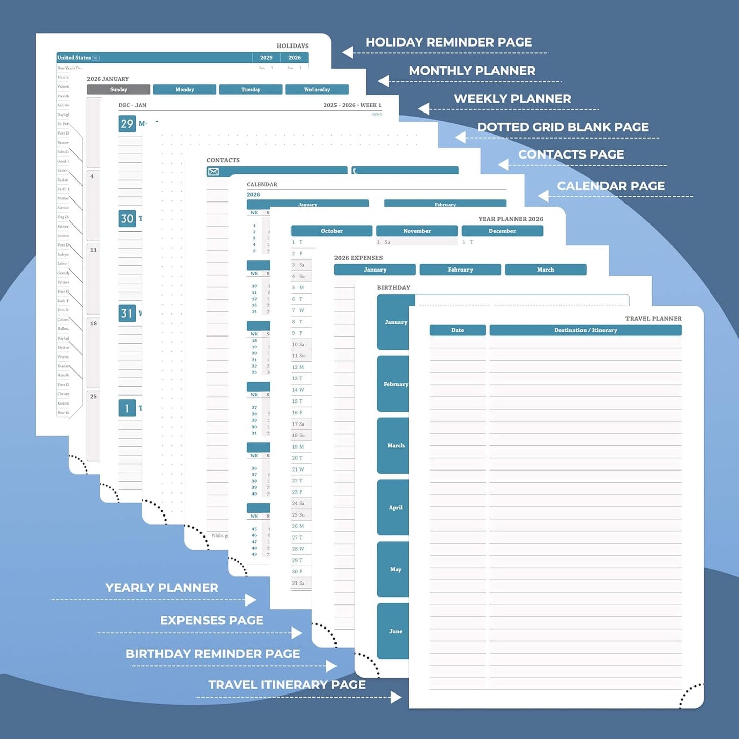 Weekly Monthly 2026 Planner (Jan.26-Dec.26),11.5"x8.5",12 Months Agenda Plan with Month Tabs & Pocket,Expenses/Note Pages, Appointment Book Calendar with Hardcover Vegan Leather Cover,Blue